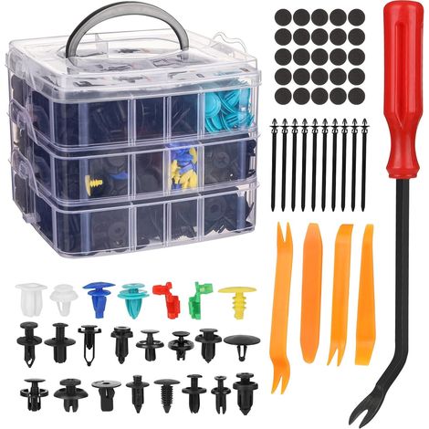 Set Mit 725 Kunststoff-befestigungsclips Für Autos Inklusive Werkzeug, Kabelbindern Und Schwammkissen Zur Universellen Anwendung An Türverkleidungen, Stoßstangen Und Zierleisten