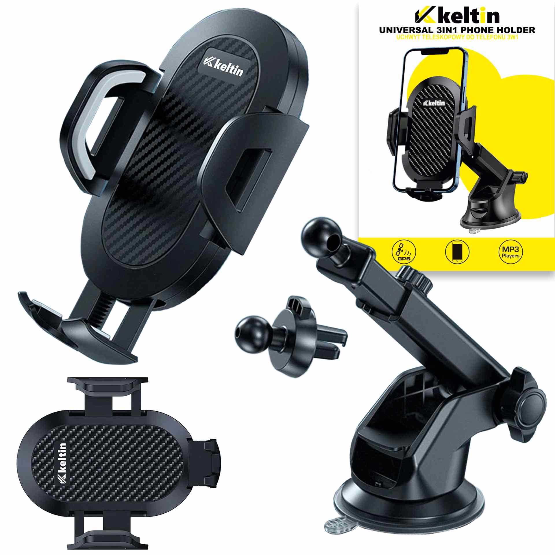 3-in-1 Teleskop-handyhalterung - Windschutzscheibe, Cockpit, Lüftungsschlitz (100)