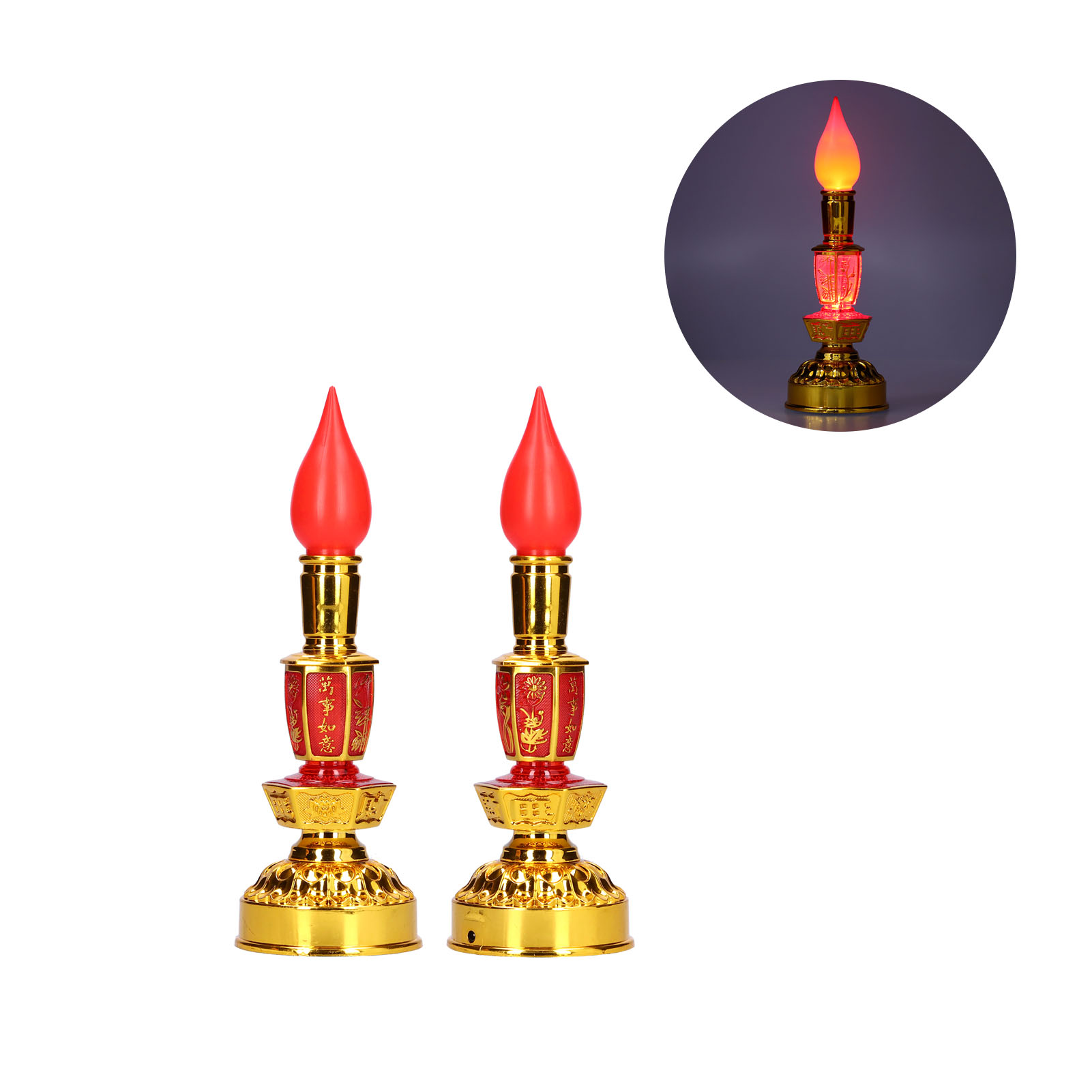 Led-stehlampe Im Traditionellen Chinesischen Retro-stil Mit Doppelter Lotuskerze Für Buddhistische Dekoration, Geringer Energieverbrauch, Betrieb Mit Batterie Oder Netzanschluss Möglich.