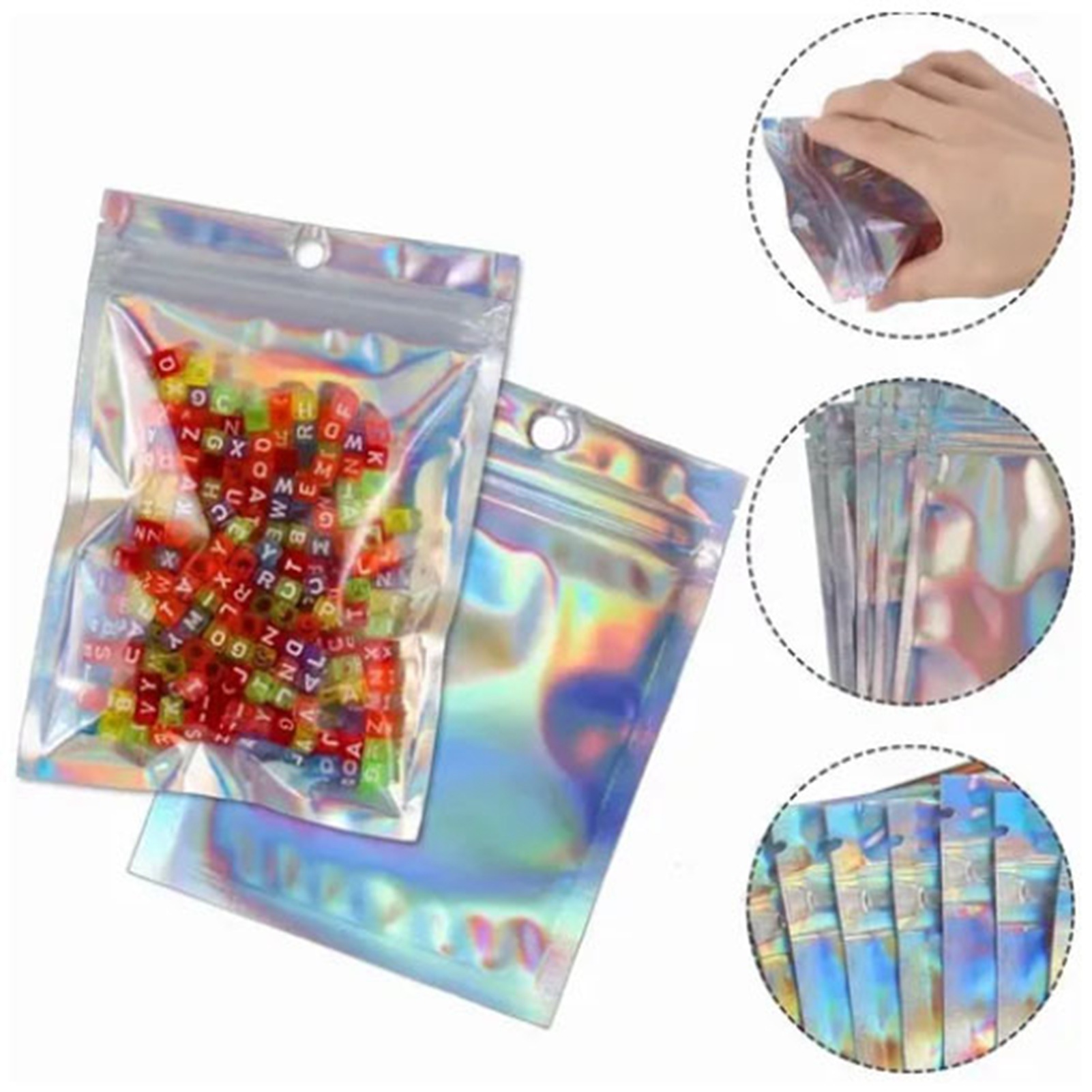 Selbstklebende Holografische Zellophantüten – 100 Stück, 9 X 12 Cm, Mit Schillerndem Reißverschluss Zur Aufbewahrung Von Süßigkeiten Und Schmuck