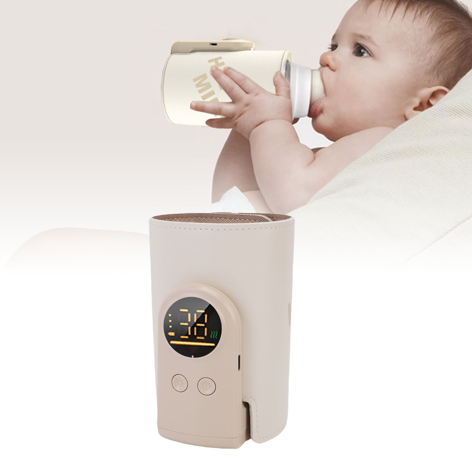 Babygo 8000mah Wiederaufladbarer, Tragbarer Flaschenwärmer, Reisemodell, Pu-leder, 67 Mm, Wasserlos, 24 Stunden Konstante Temperatur