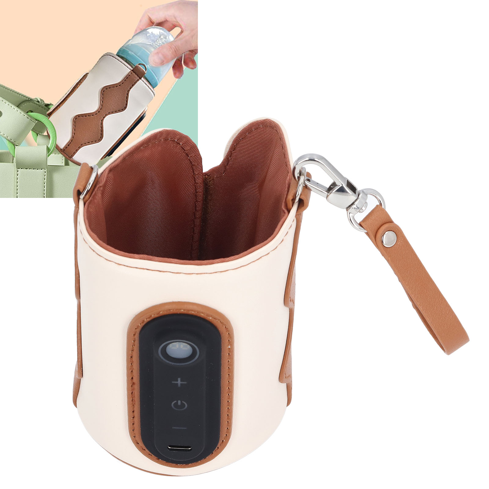 Leichter, Tragbarer Usb-flaschenwärmer Aus Pu-leder Mit 26 Temperaturstufen Für Camping Und Reisen