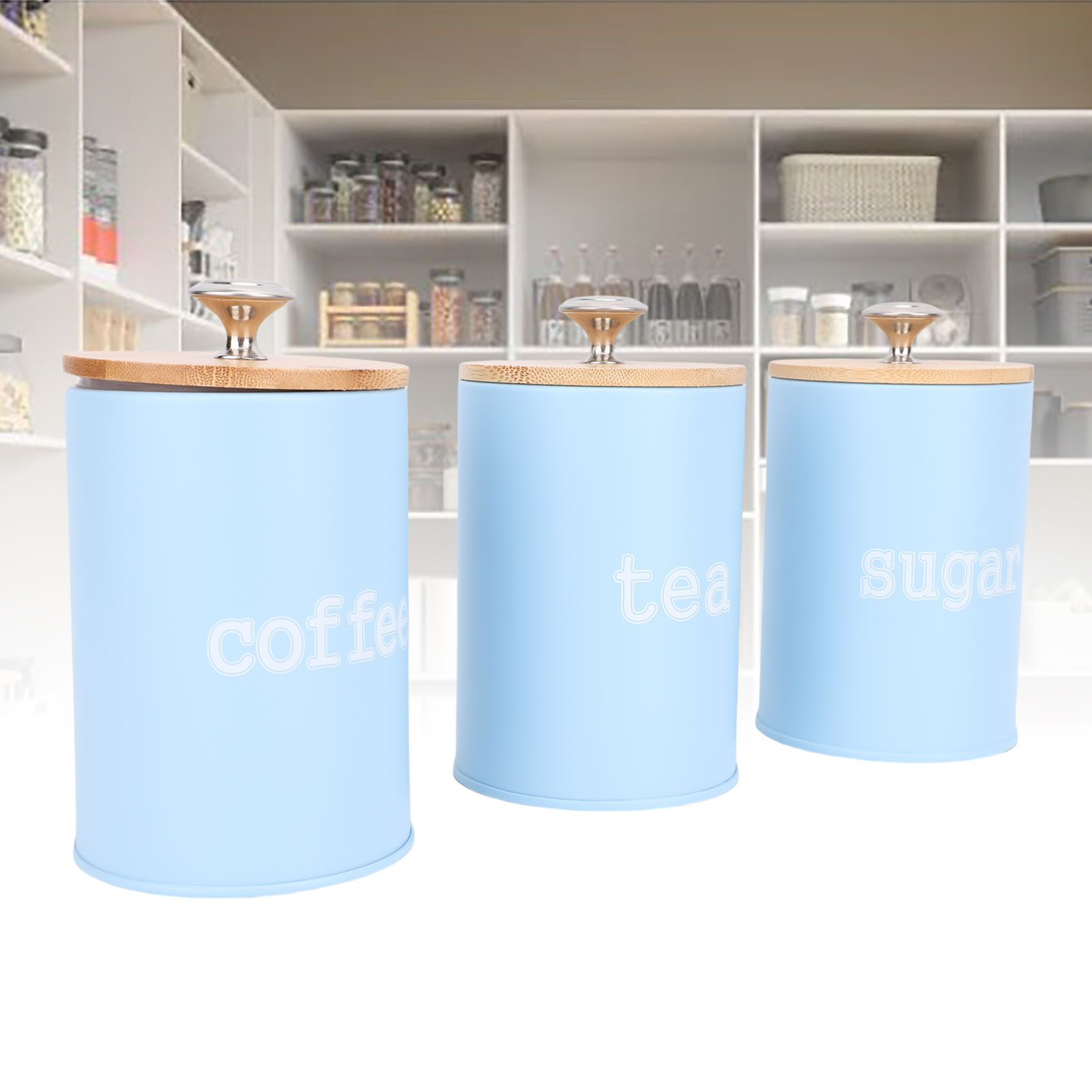 Luftdichte Aufbewahrungsbox – 3-teiliges Eisenset Mit Holzdeckel Für Tee, Kaffee, Zucker, Vintage-blau