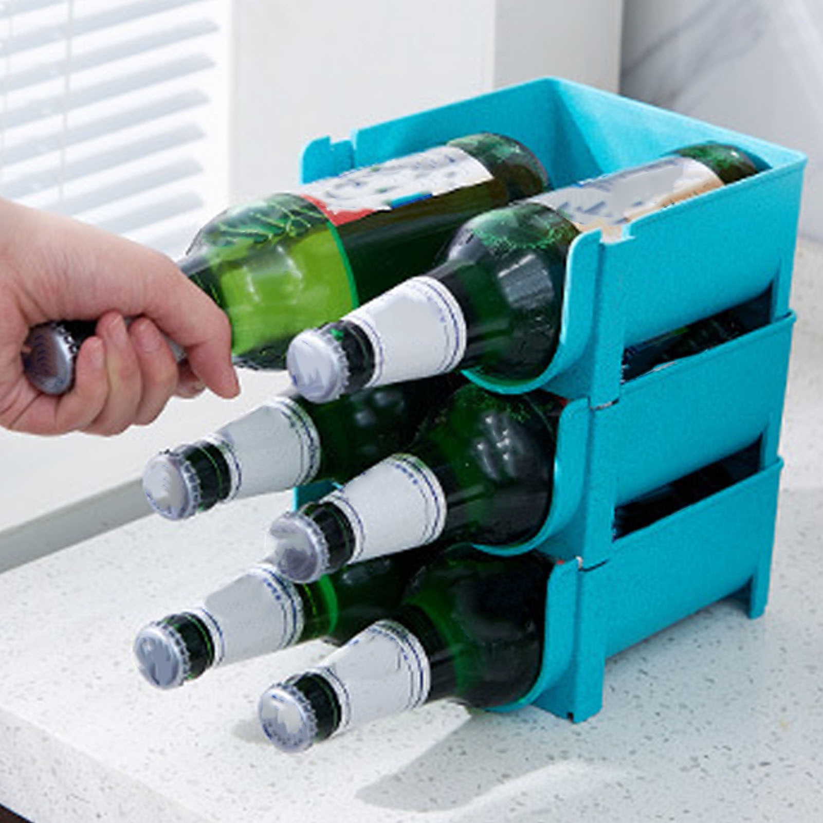 Kühlschrank-wein- Und Flaschenablage – Rutschfestes, Stabilisierendes Pp, Blau, 14 Cm – Stapelbar