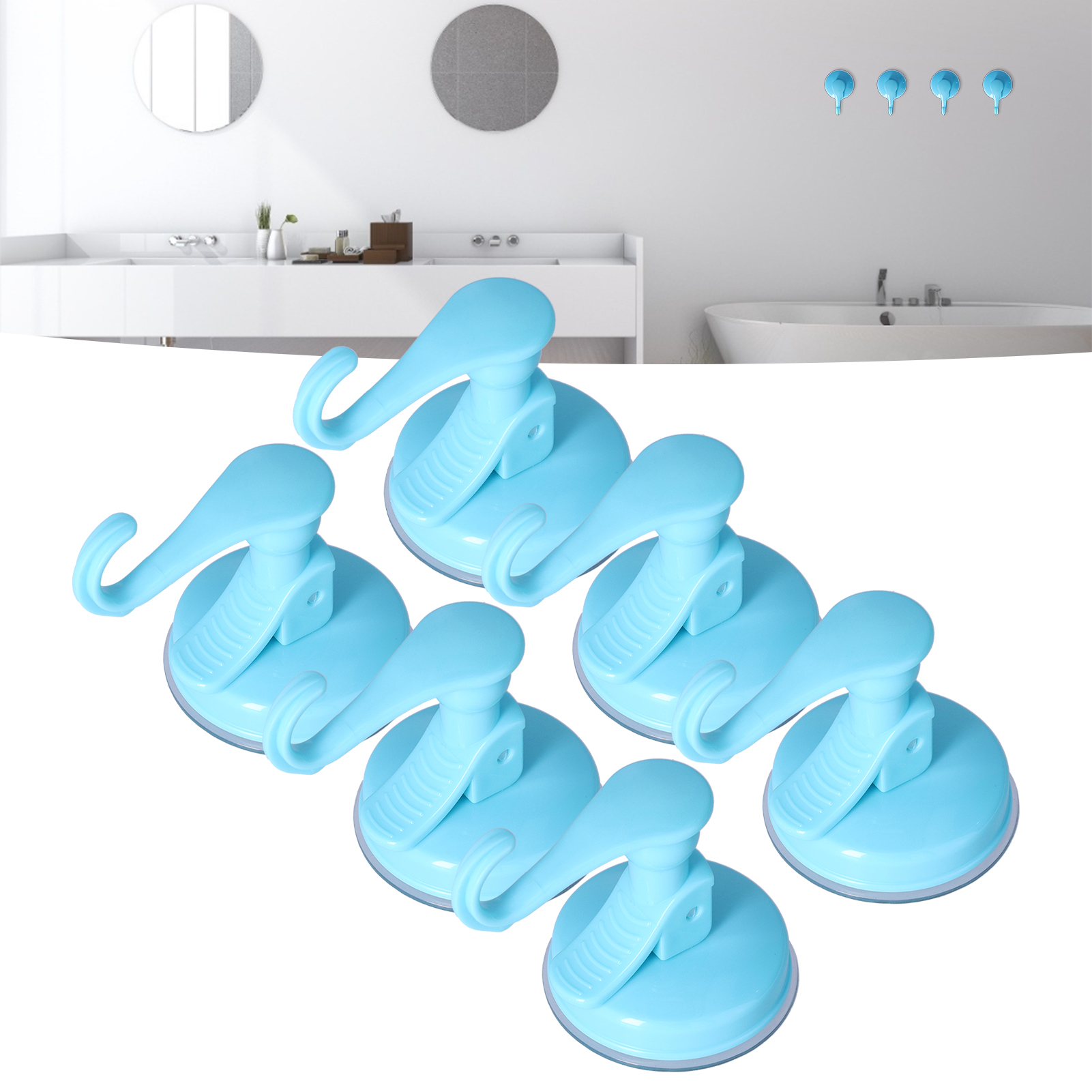 Küchenhandtuchhaken: 6 Haken, Vakuumklebend, Stark, Wasserdicht [blau][kunststoff][174 G]