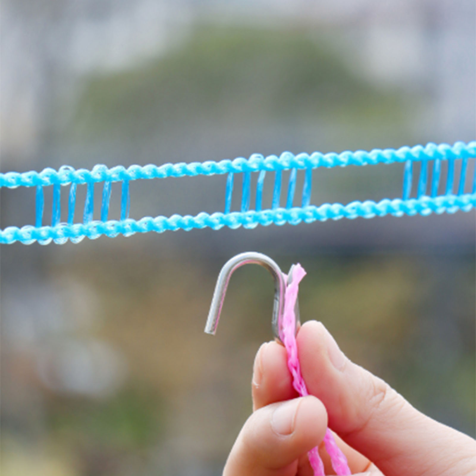 Wäscheleine [8 M] Strapazierfähiges, Blaues Nylon, Bohrfreie Montage, Stabiler, Windfester Kleiderbügel Für Drinnen Und Draußen