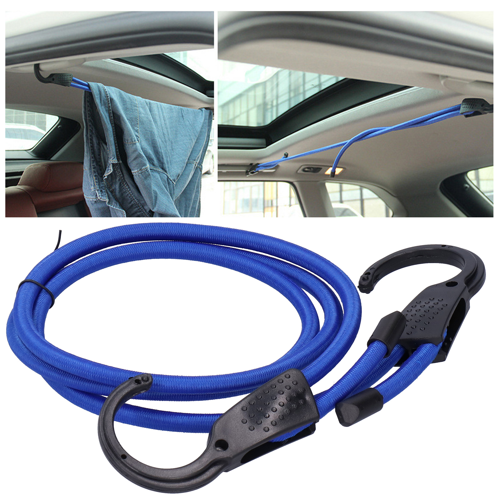Gepäckseil Fürs Auto – [1,5 M] – Verstellbares, Multifunktionales Gummiseil Mit Kleiderhaken – Blau – 92 G – Reise