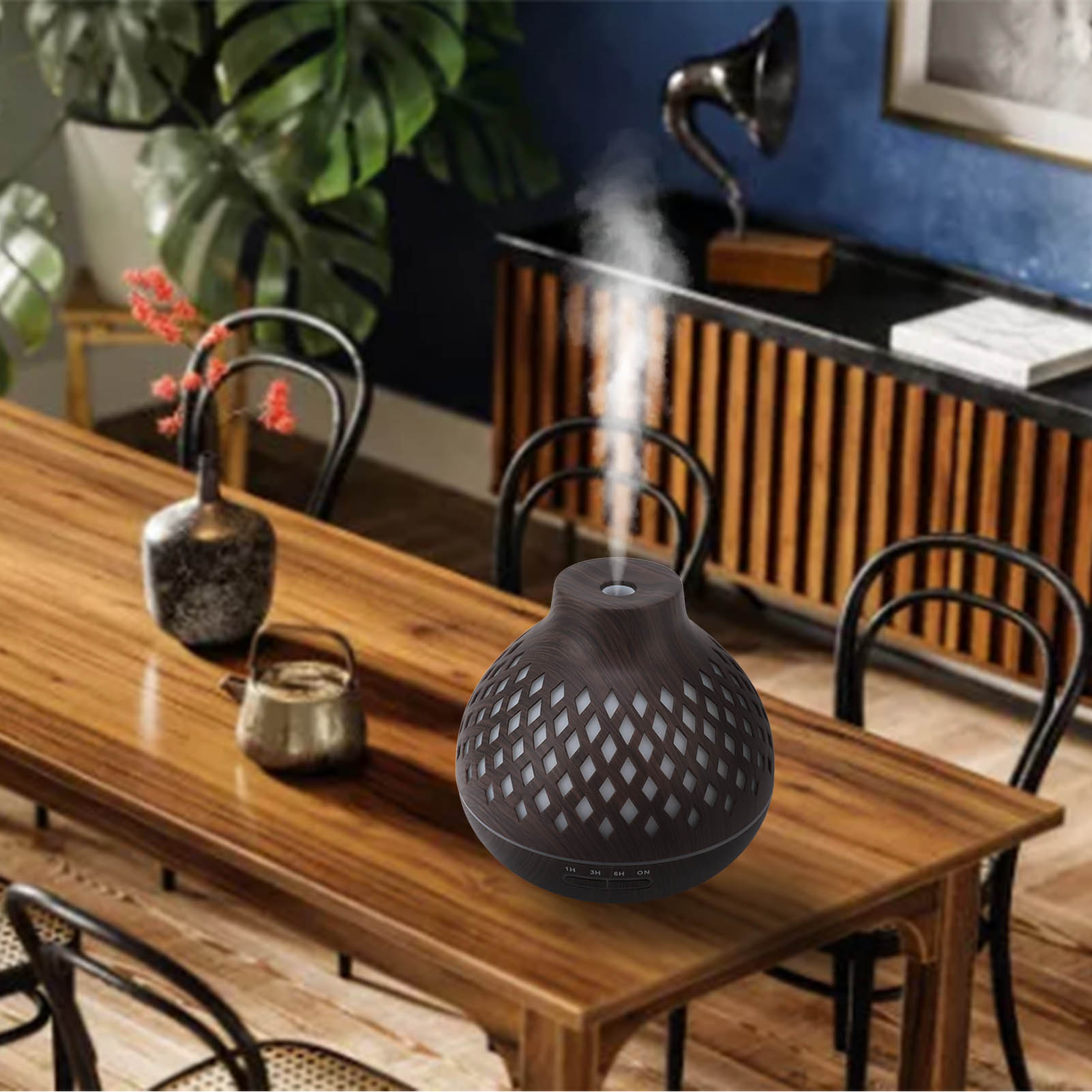 Ultraschall-diffusor Für Ätherische Öle Mit Luftbefeuchter, 400 Ml Fassungsvermögen, Holzoptik Mit Farbigem Licht, Verschiedene Betriebsmodi, Eu-stecker 100–240 V