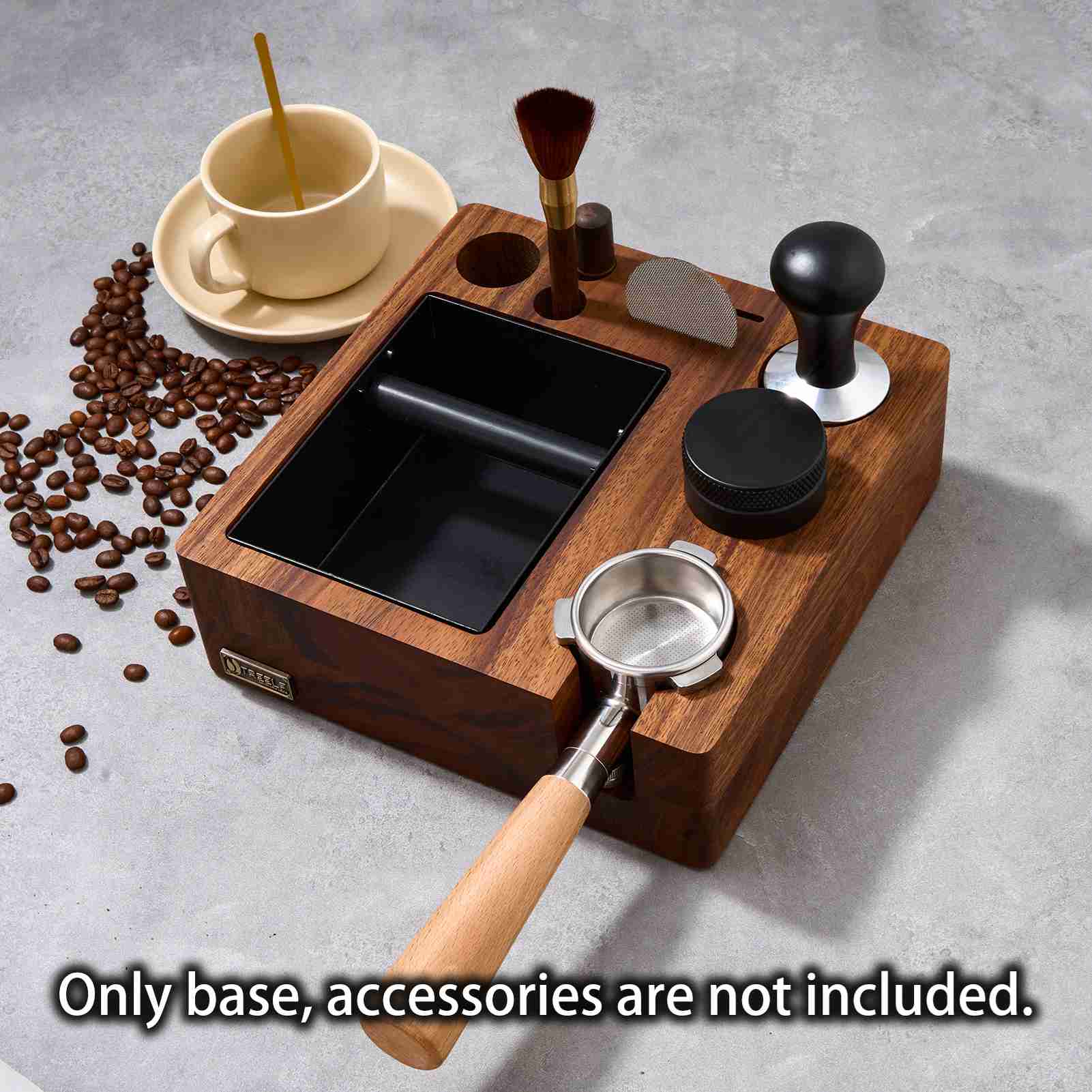 Treelf 3-in-1 Barista-station: 51/54-mm-espresso-abschlagbox Mit Tamponhalter Aus Walnussholz Und Siebträgerorganizer Für Espresso