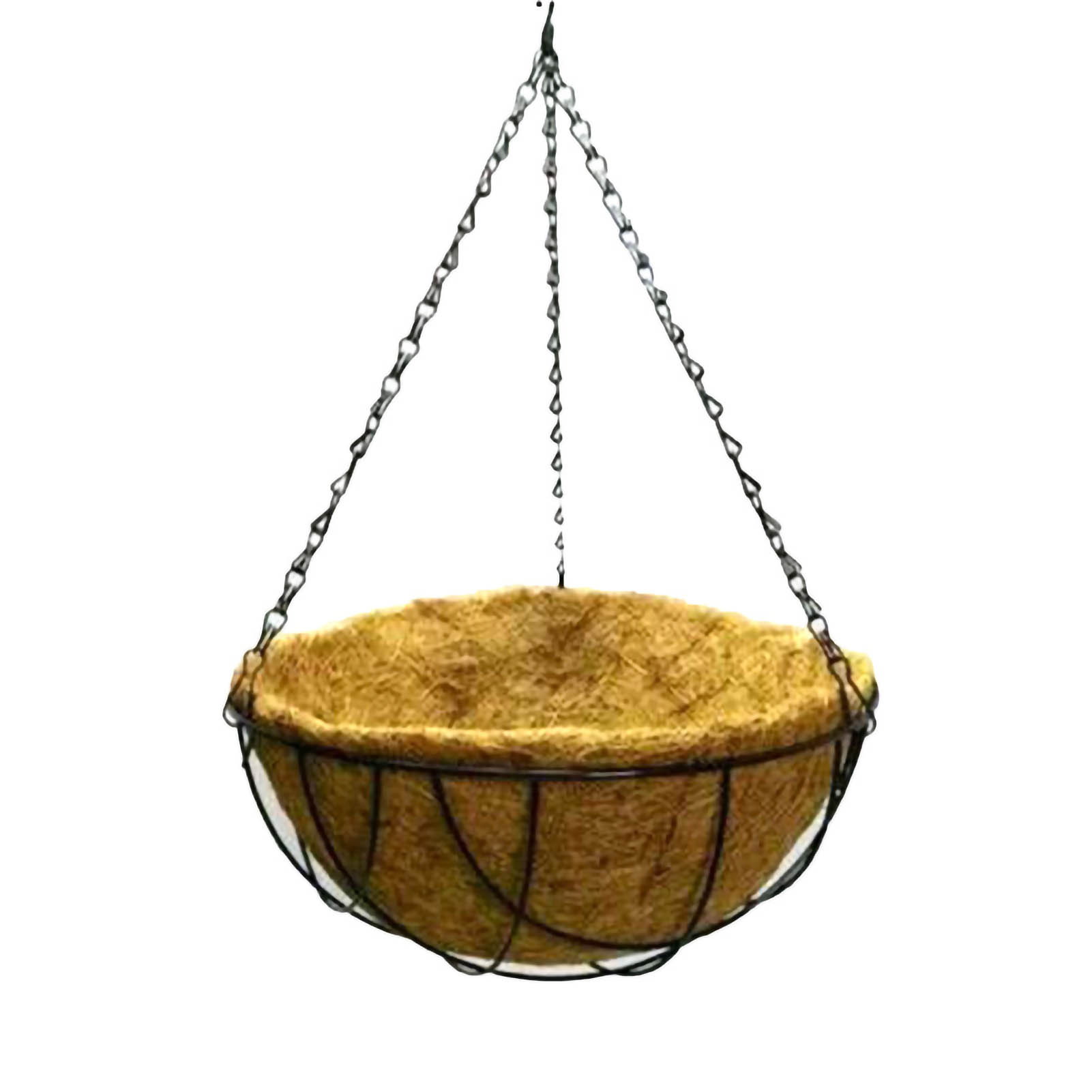 Hängender Metallkorb Mit Kokosfaser Und Kette – Halbkreis, 35 Cm Hoch X 14 Cm Durchmesser – Für Balkon, Veranda, Garten, Innen- Und Außenbereich