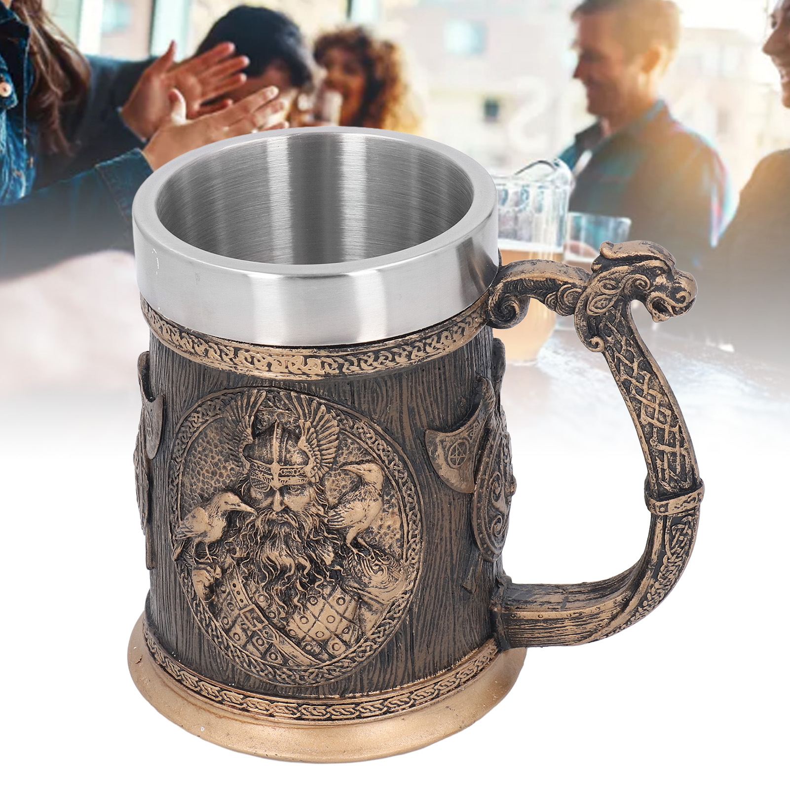 Becher Mit Einzigartigem Piraten-drachenmotiv Aus Bronze, Antik-farbe, Extra Großes Fassungsvermögen, Aus Edelstahl 304, Für Bier Oder Kaffee, Größe 14,4 X 16,3 Cm, Gewicht 789 G, Ein Geschenk Für Fam