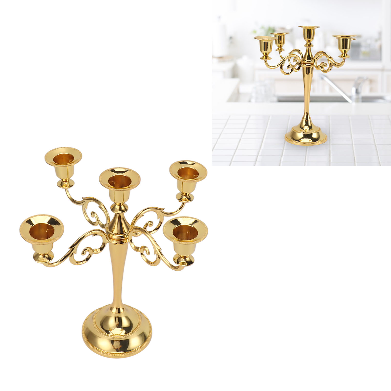 Dekorativer Kerzenständer Aus Goldfarbenem Eisen Im Retro-stil Mit Fünf Armen Für Zuhause Und Kirche 5-armiger Ständer 629 G
