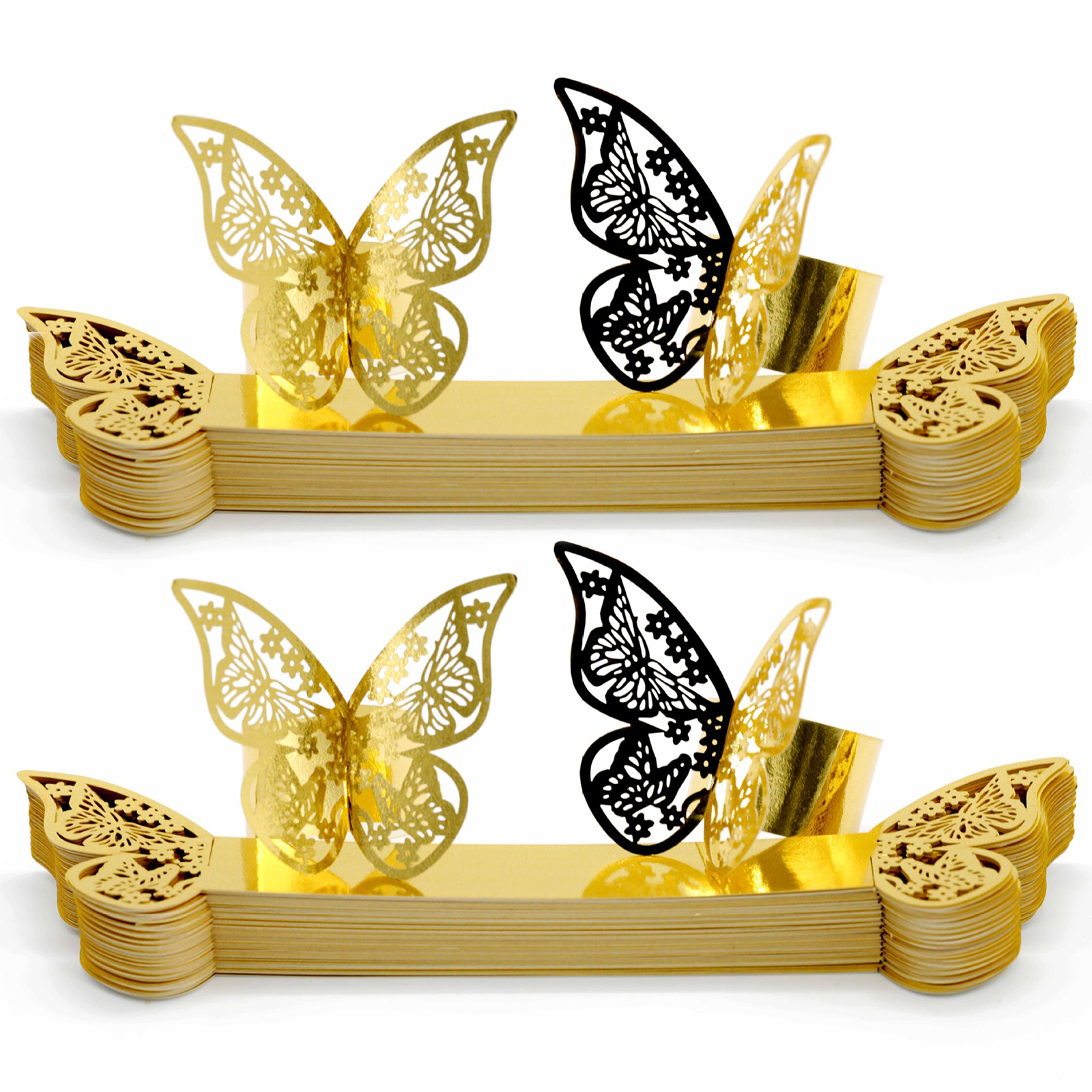 Premium-serviettenringe Aus Papier Der Butterfly Collection, 3d, Gold/silber, 50er/100er-packung, 22 X 6 Cm, Für Elegante Anlässe