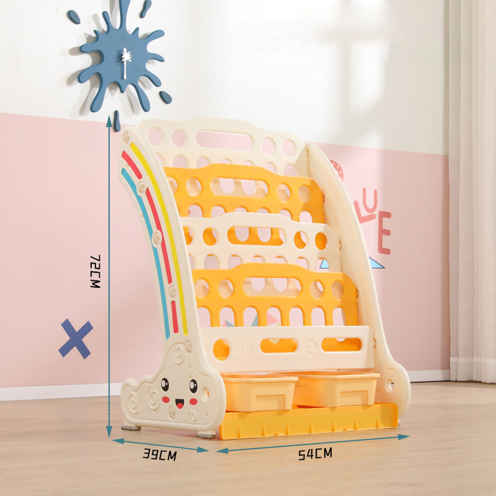 Kinderbücherregal Für Vorschulbücher Und -alben, Einfaches 5-stöckiges Regal, 54 X 72 X 39 Cm, Bunter Kunststoff, Gelb
