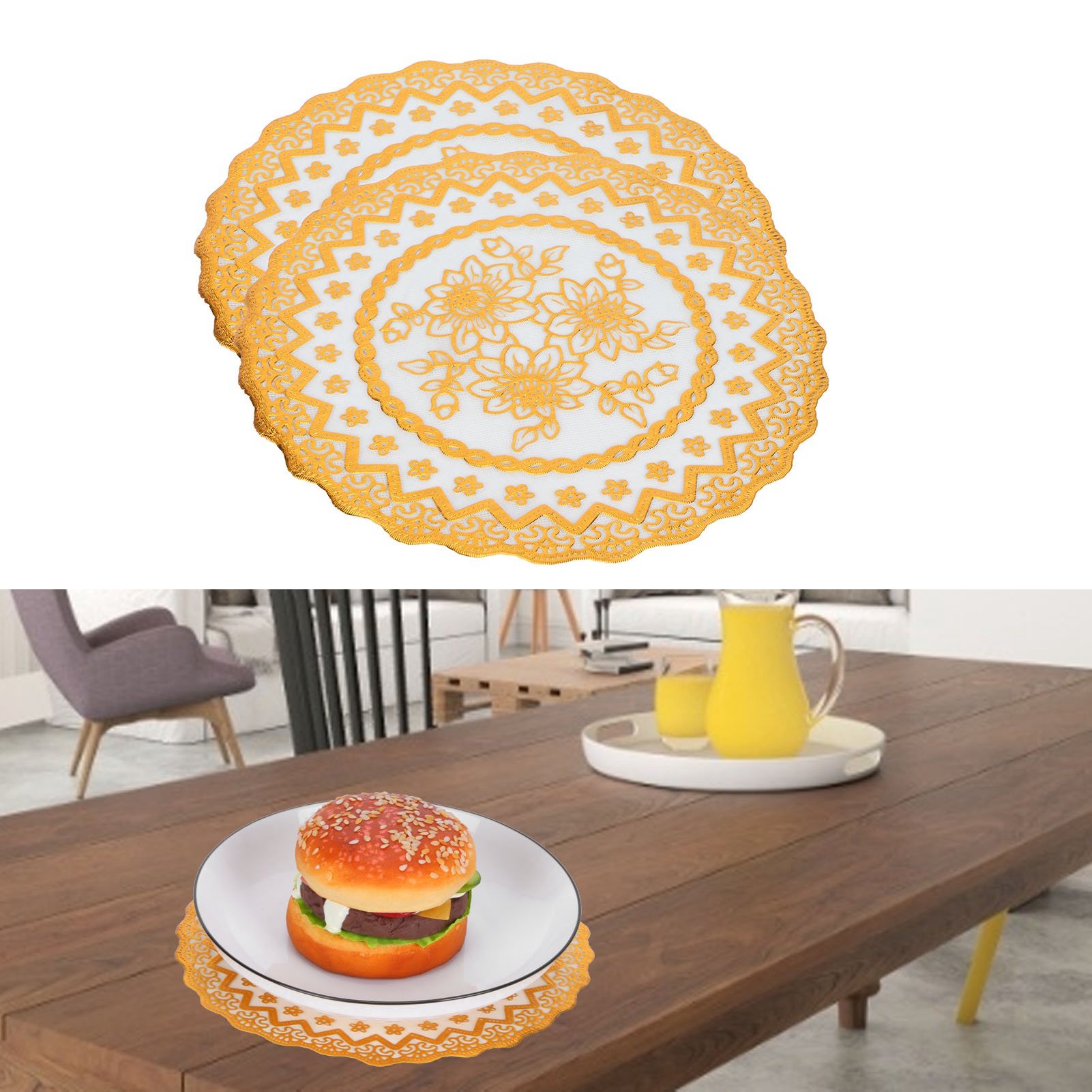Goldene Pvc-tischsets 20x20cm 2 Stück – Öko-schicke Dekoration Für Veranstaltungen