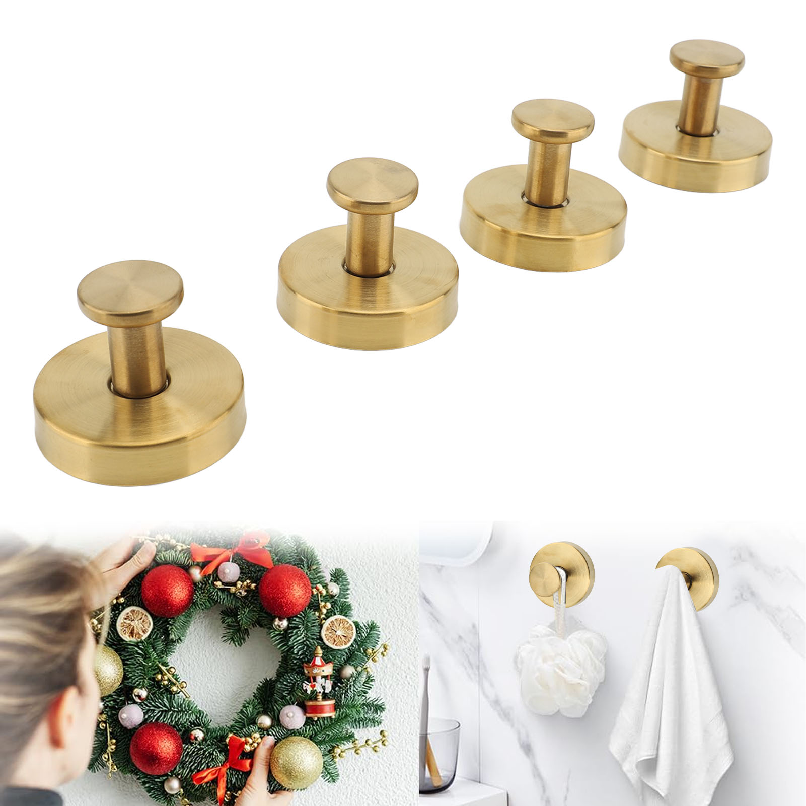 Edelstahl-saugnapfhaken [4-teiliges Set] – Wasserfeste Wandhalterung Für Bad Und Küche, Tragkraft 5 Kg, Poliertes Golddesign