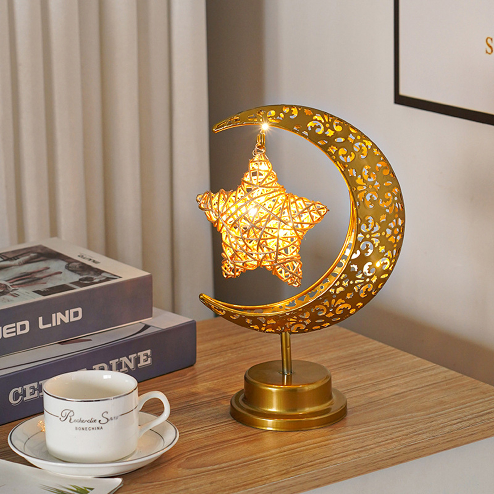 Atemberaubende Mondlampe Im Industriestil – Hängelampe Mit Goldenem Metallrahmen – Energiesparende Led – Kabellos – Maße: 28 X 14 X 13 Cm