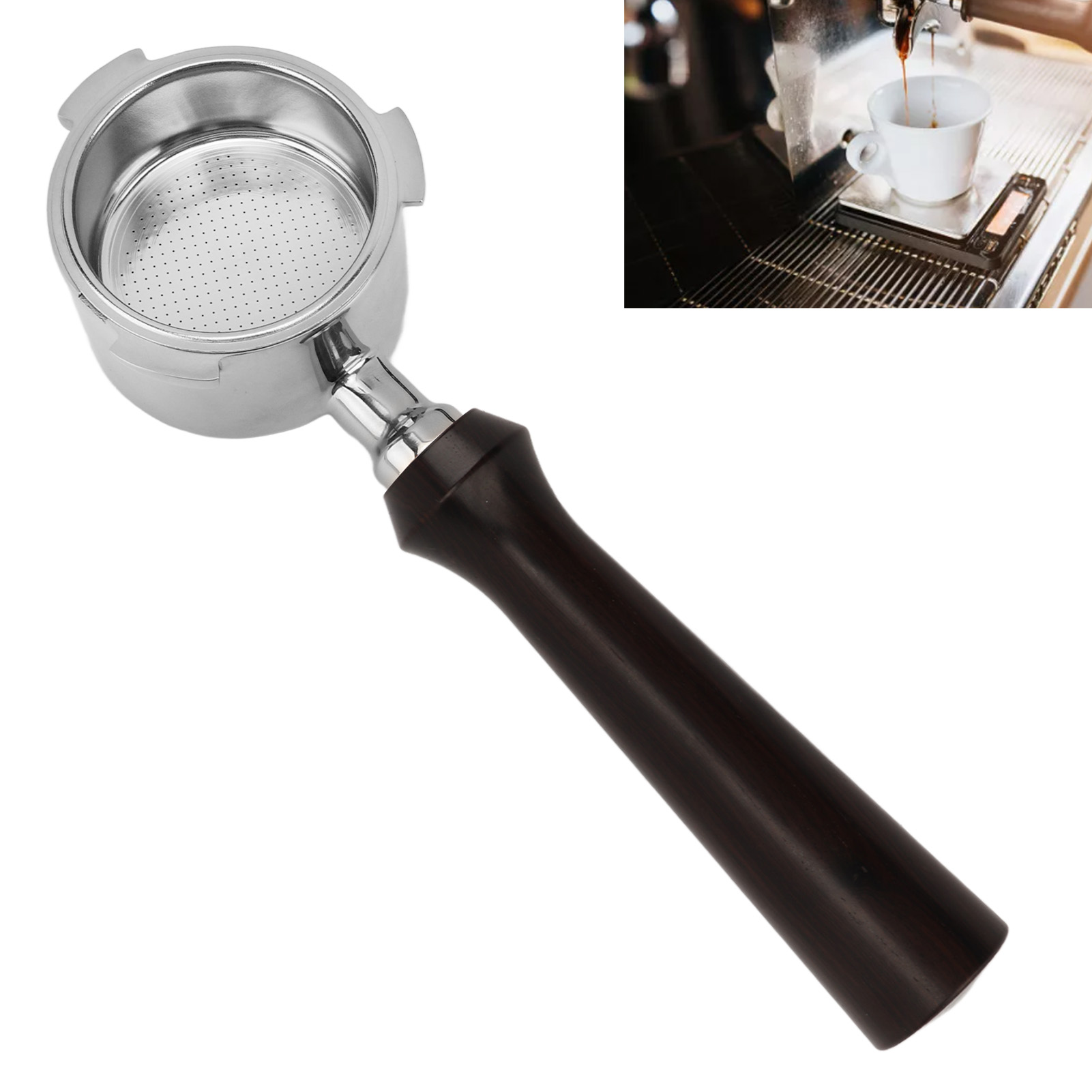 Bodenloser 51-mm-kaffeefilterhalter Mit 3 Halterungen Und Holzgriff, Kompatibel Mit Ec0680/dedica Arte, Aus Lebensmittelechtem Edelstahl, Mit 51-mm-filter