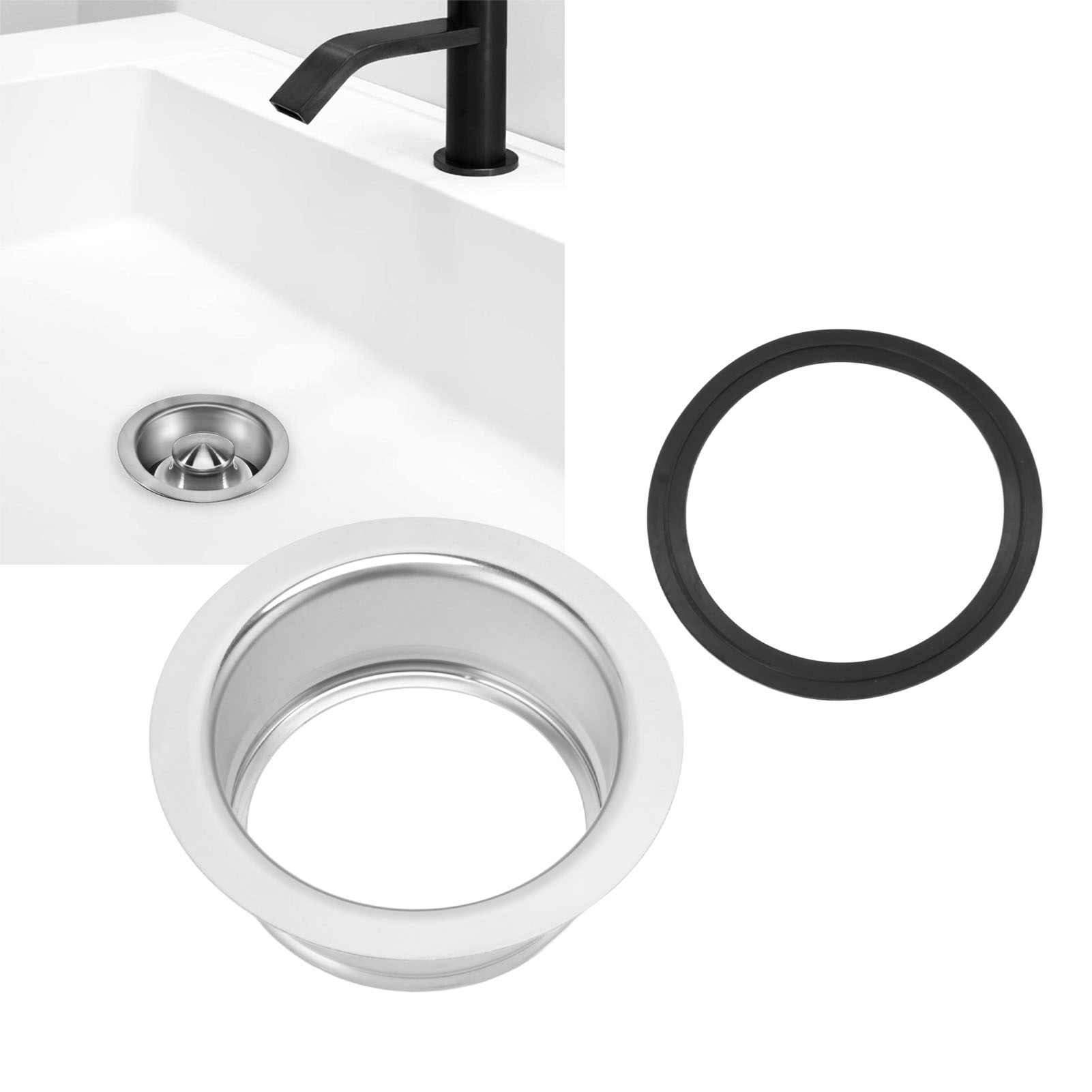Verlängerte Dichtung Für Speiseresteablauf – Silberner Edelstahlflansch 114 Mm – Ersatzteilset Der Serie 304