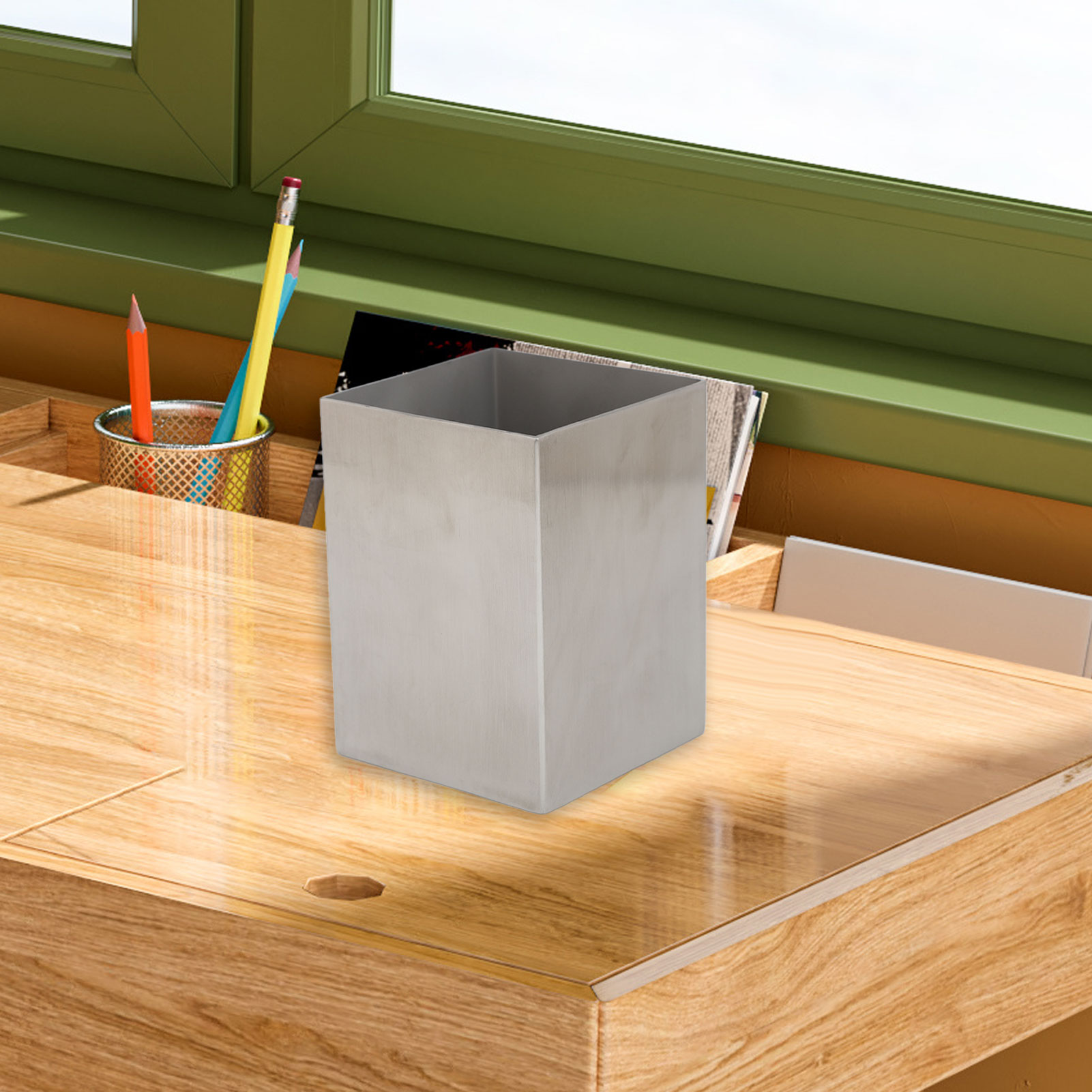 Stiftehalter Aus Edelstahl 304 Mit Verstärktem Boden – Rechteckiger Stiftehalter Für Büro, Studentenwohnheim, Schule, Arbeitszimmer – Silber