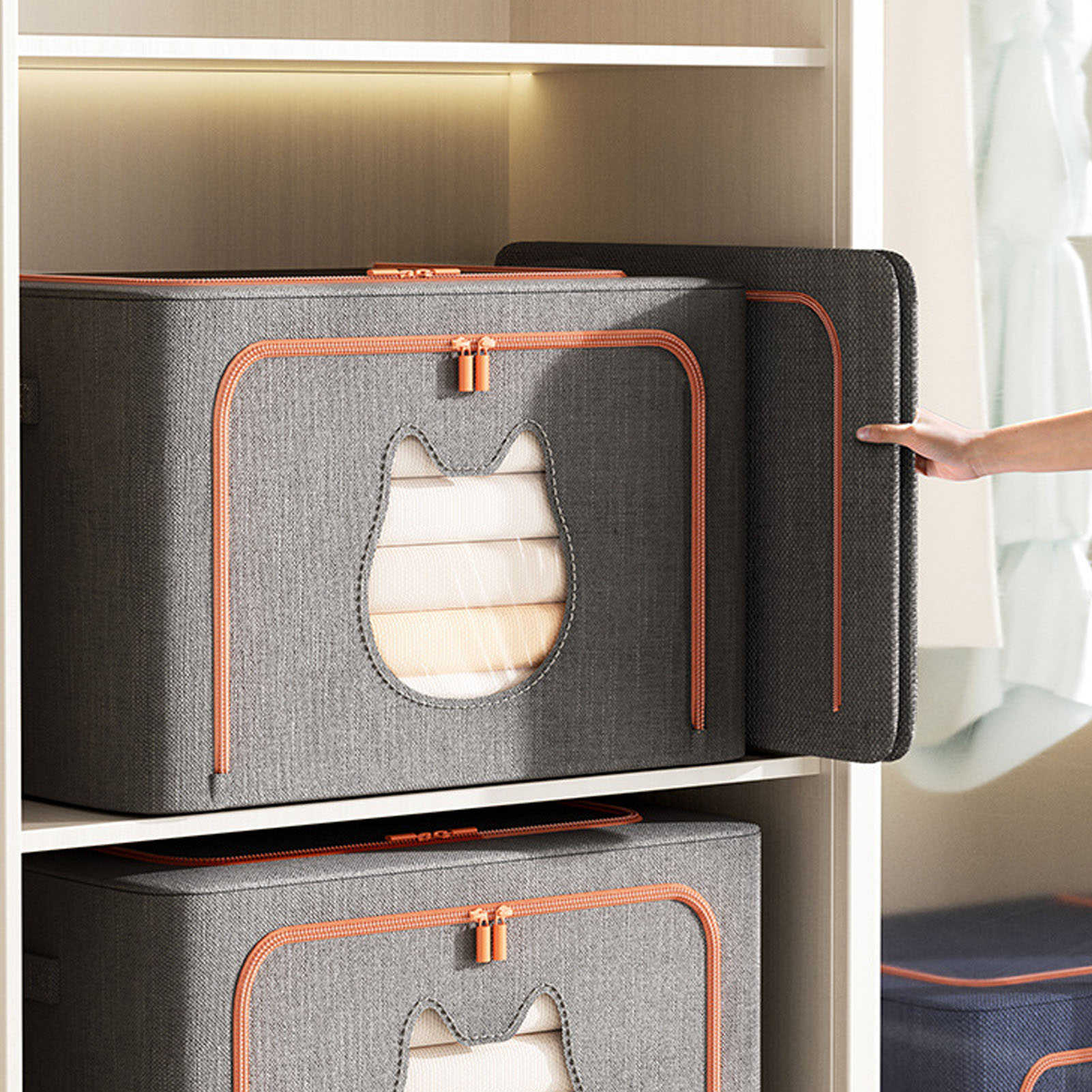 Kleideraufbewahrungstasche Mit Stahlrahmen – Großes Fassungsvermögen – Faltbare Aufbewahrungsbox – Kleiderschrank-organizer Mit Sichtfenster Für Graue Katzen