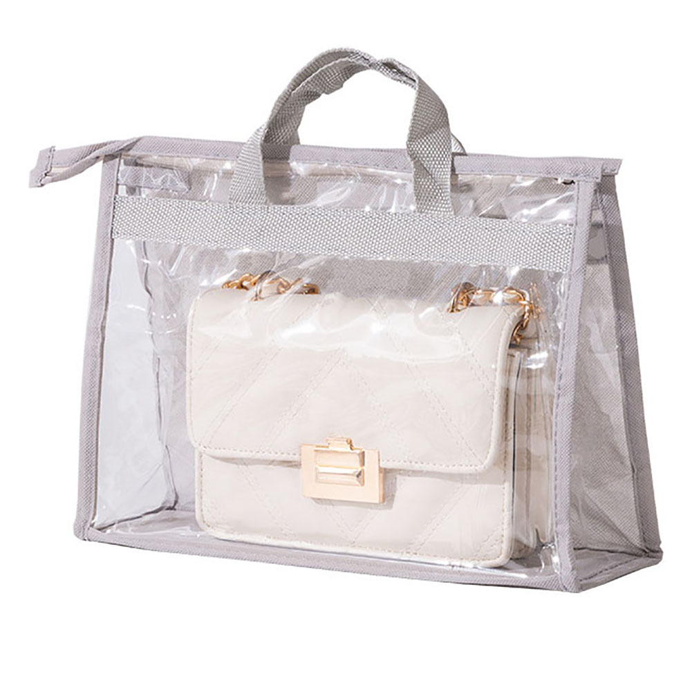 Transparente Pvc-handtaschenhülle Mit Reißverschluss – Grauer Hängeorganizer Für Den Kleiderschrank, 39,5 X 12,5 X 33 Cm, 1 Stück
