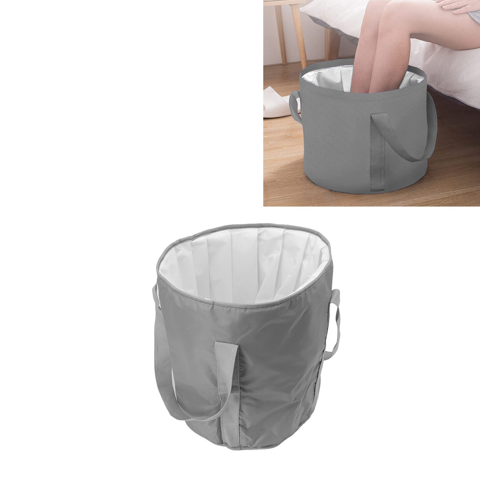 Faltbarer Campingeimer, Doppellagiges Polyester Mit Aufbewahrungstasche Für Reisen, Grau