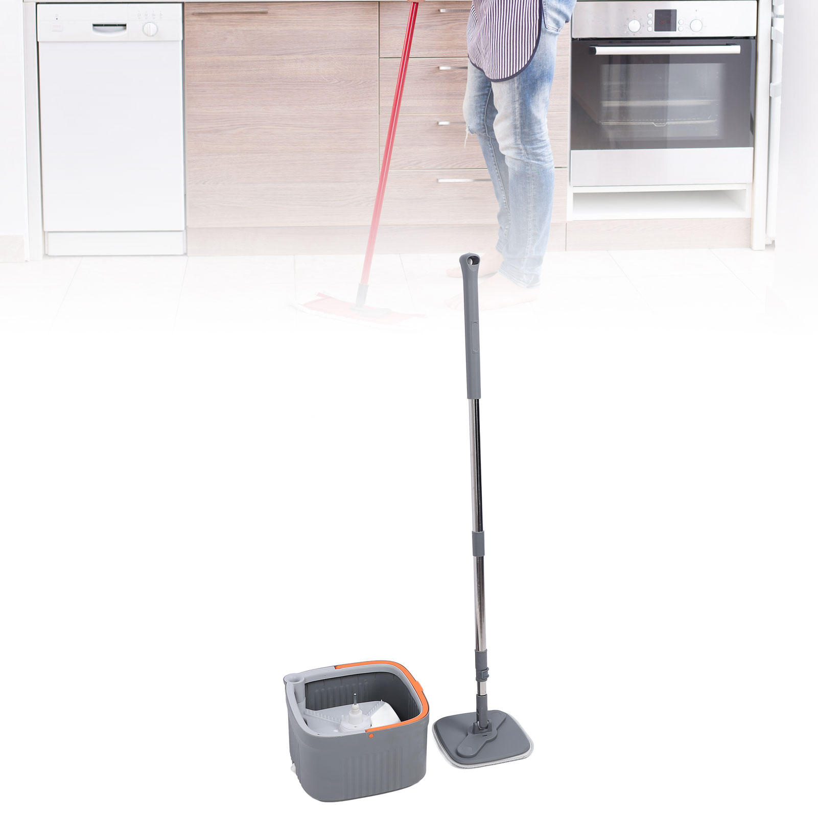 Wischmopp-set Mit Eimer, 2-teilig – 360° Drehbarer Mikrofaser-wischmopp, Nass- Und Trockenreinigungssystem Für Hausböden