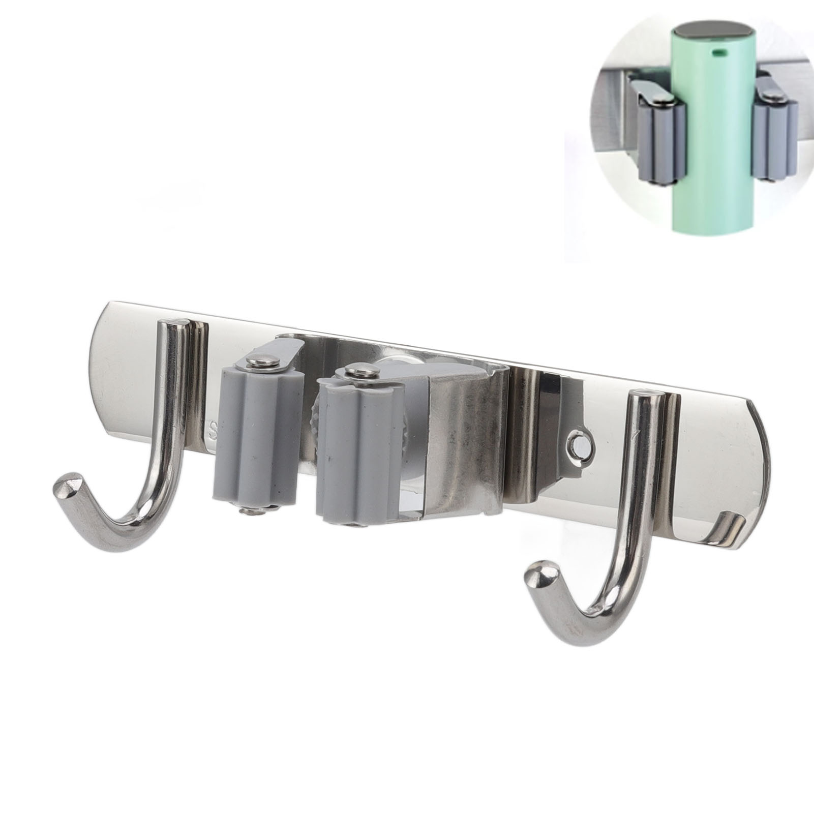 [wandmontierter Mopphalter] Wandmontierter Organizer Für Mopps, Bürsten Aus Edelstahl 304, Stiele Und Werkzeuge Für Garage, Küche Und Badezimmer (16 X 3 Cm, Silber, 164 G)