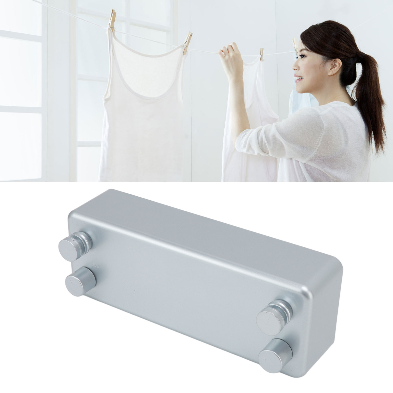 Doppelte, Einziehbare Wandwäscheleine Aus Verstärktem Edelstahl Für Balkon/hotel [4,2 M, Silber] + Abs + 24 Cm/8,8 Cm/5,7 Cm + 950 G