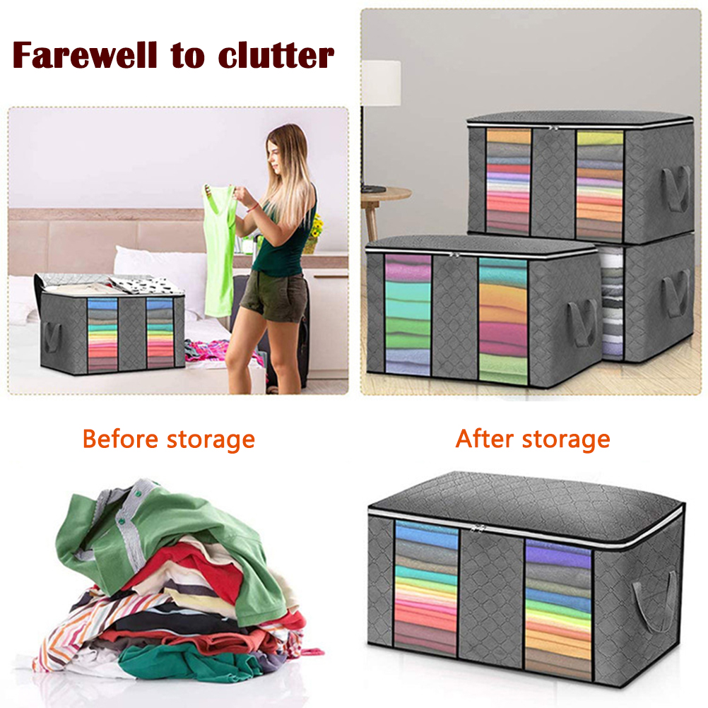 4-teiliges Aufbewahrungstaschen-set Für Kleidung – Großes Fassungsvermögen (60 X 43 X 35 Cm), Organizer, Sichtfenster, Doppelfächer, Vliesstoff, Für Kleiderschrank Und Unter Dem Bett