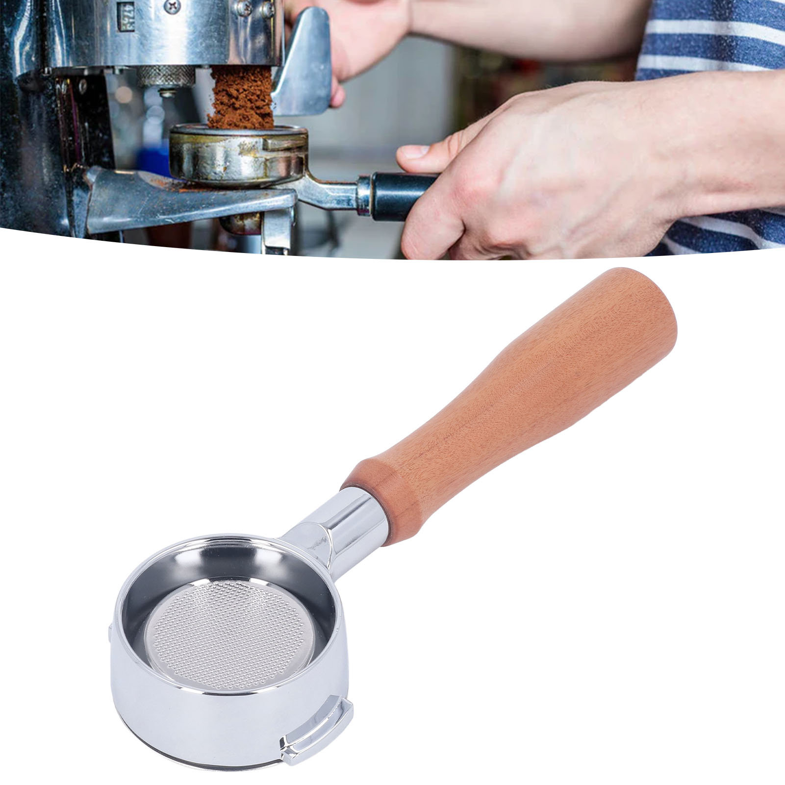 Kaffeesiebträger Bodenloser Siebträger Aus Aluminiumlegierung, 58 Mm, Mit 2 Griffen Und Einem Sieb