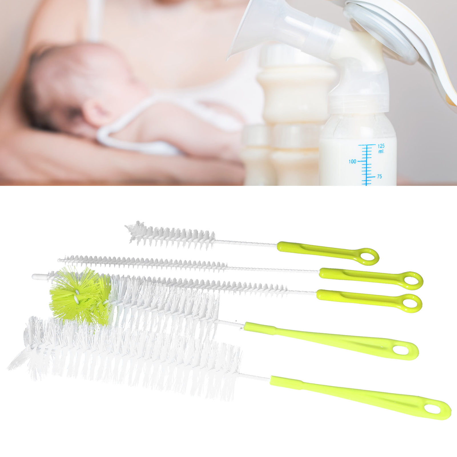 5er-set Flaschenbürsten, Reinigungsbürsten Mit Langem Griff Für Schmale Glasflaschen, Babyflaschen, Küchenzubehör, Stahldraht, Kunststoff, 124 G, Grün