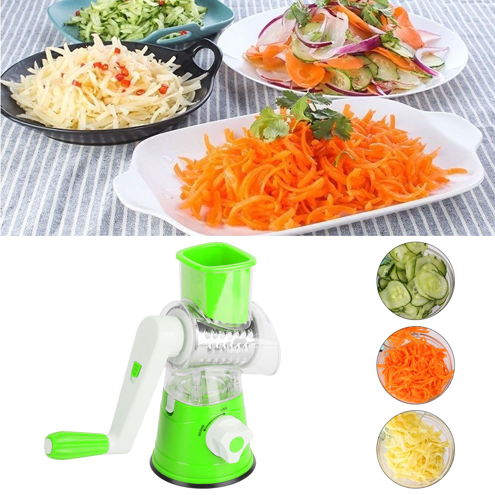 [manueller Gemüseschneider] Manomano [rotierender Schaber] [abs + Edelstahl] – Multifunktionaler Zerkleinerer Für Obst, Gemüse Und Fleisch, 3 Walzen Inklusive, Saugnapfbefestigung, 24 Cm