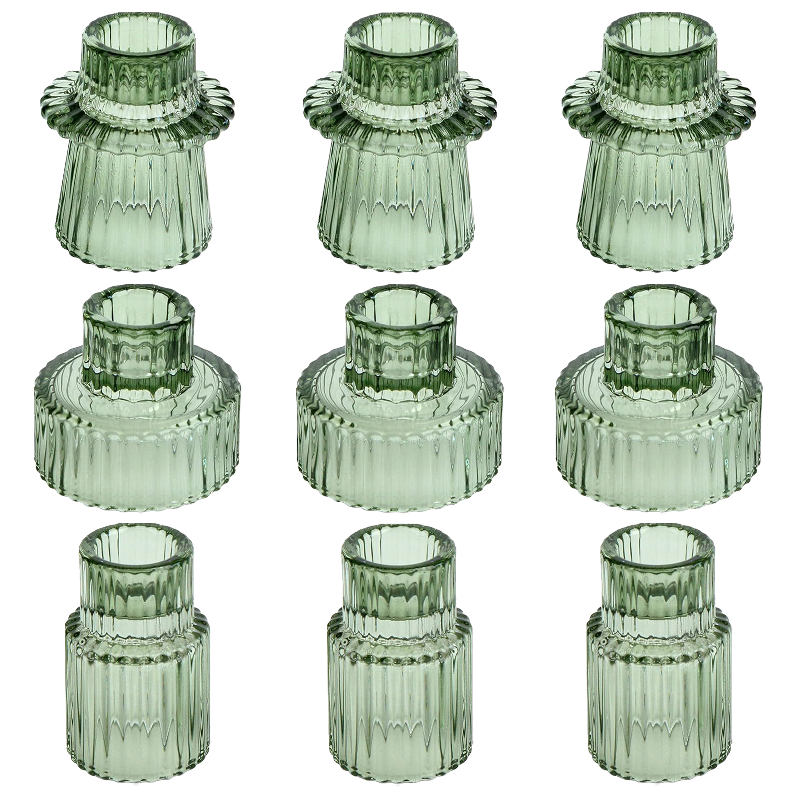 Minimalistische Europäische Glas-tischkerzenständer, 9er-pack, Grün, Romantisches Ambiente, Wohndekoration