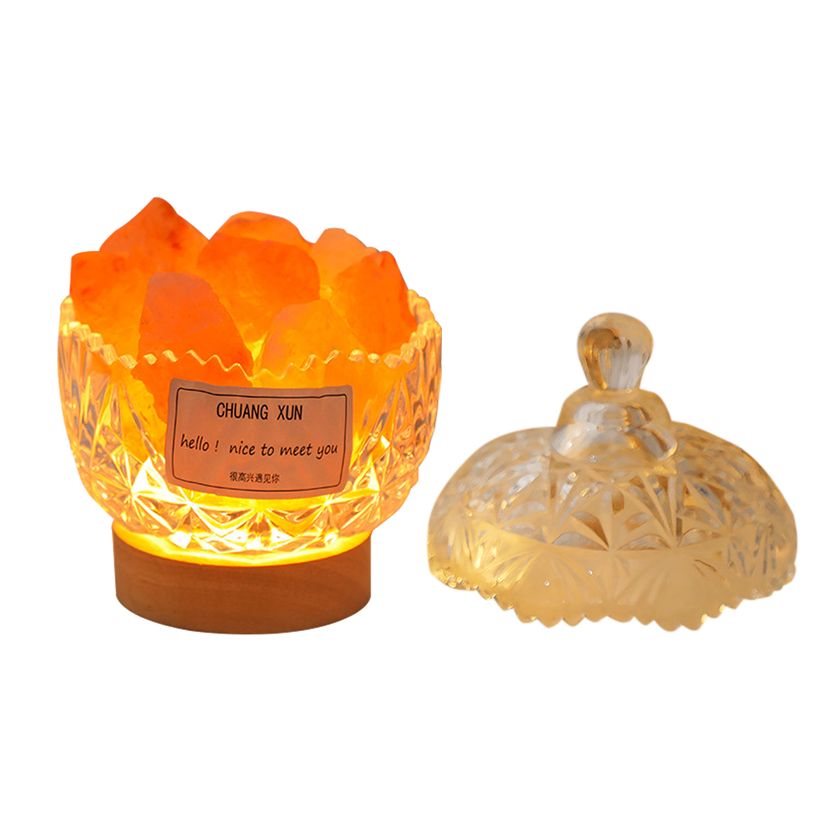Natürliche Salzlampe – Orangefarbene Glaslampe, 10 Cm X 7,5 Cm, 750 G, Für Yoga, Spa, Meditation, Aromatherapie – Luftreinigung, Entspannung, Dekoration, Sanftes Licht