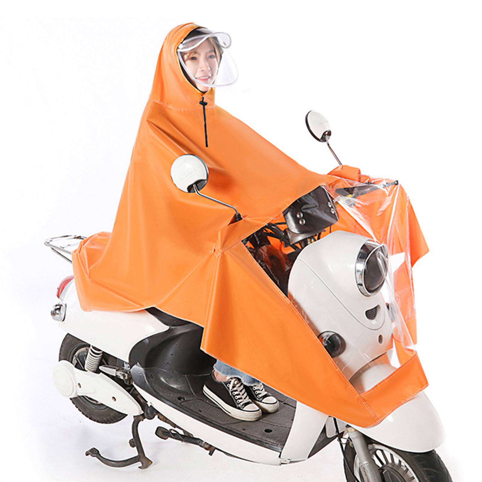 [regenponcho Für E-bikes] Tragbarer, Wasserdichter Poncho Für Erwachsene Radfahrer, Oxford-pvc, Größe 5xl, Orange, Faltbar, 900 G, Rundumschutz, Atmungsaktiv, Einfach Zu Handhaben