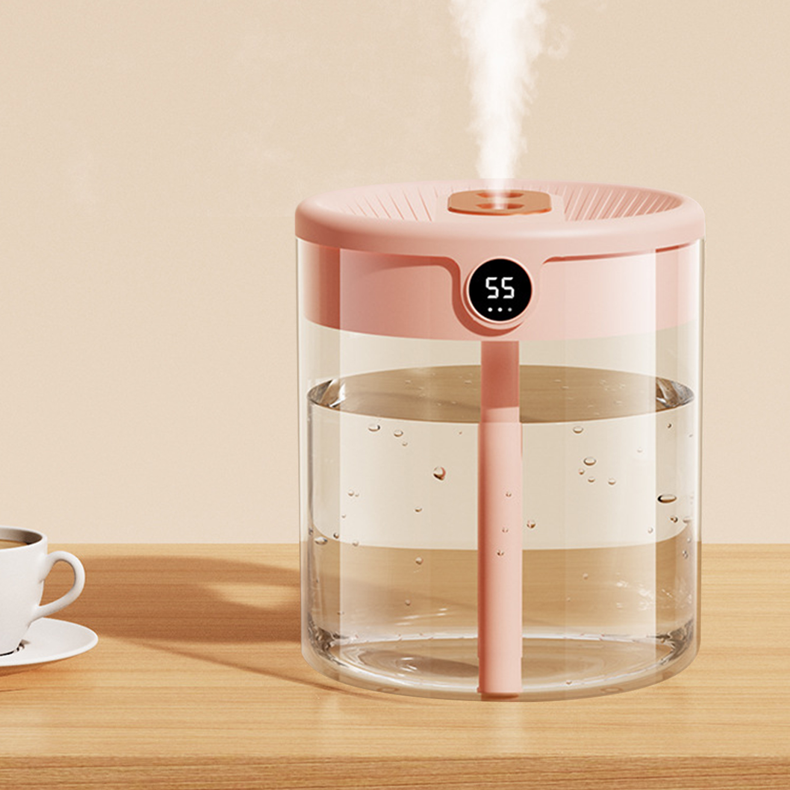 2-liter-usb-ultraschall-doppelluftbefeuchter Für Zuhause Und Schlafzimmer Mit Lcd-feuchtigkeitsanzeige Und Aromatherapie-diffusor – Rosa