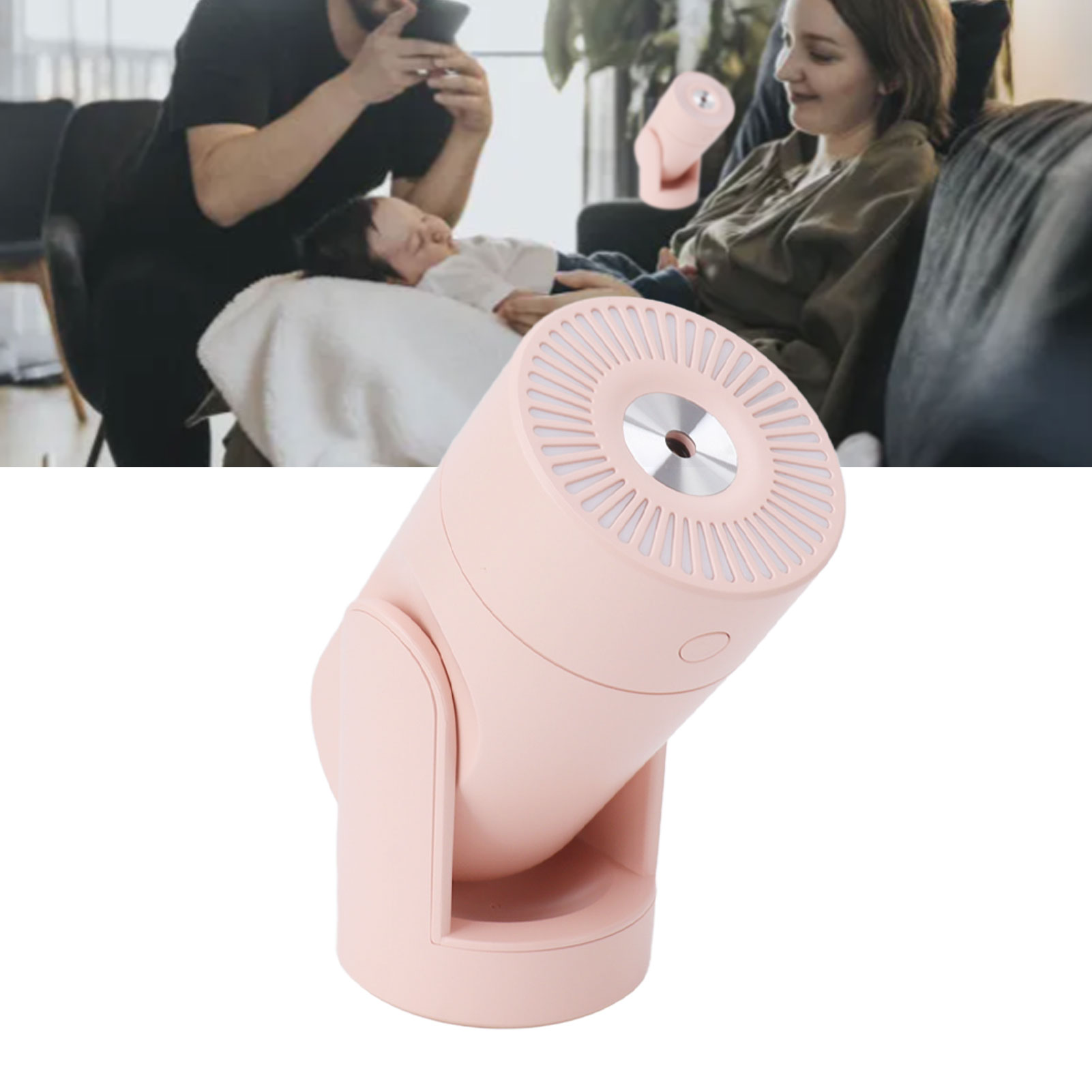 Tragbarer Mini-usb-luftbefeuchter Mit Kaltnebelfunktion, Automatischem Drehständer Und Leisem Betrieb Für Büro, Auto Und Reisen, Aus Pinkfarbenem Abs-kunststoff.