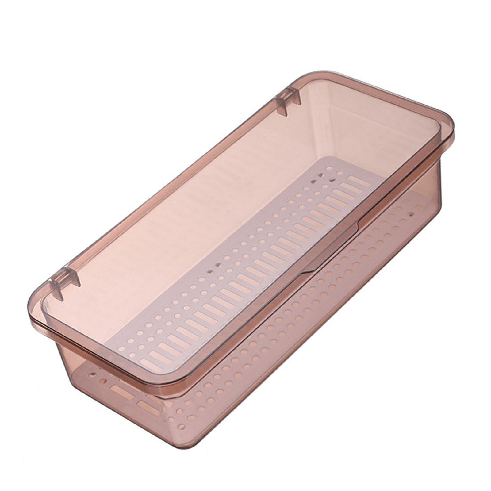 Besteckaufbewahrungsbox Mit Deckel Und Abtropfschale, 25 Cm, Transparent, Rosa, 180 G