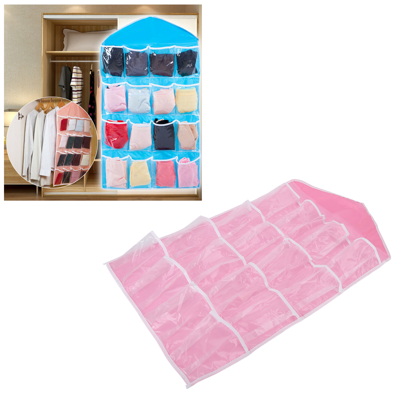Wandorganizer Für Türen Und Kleiderschränke, Polyester, 72 X 42 Cm Mit 16 Innentaschen (rosa)