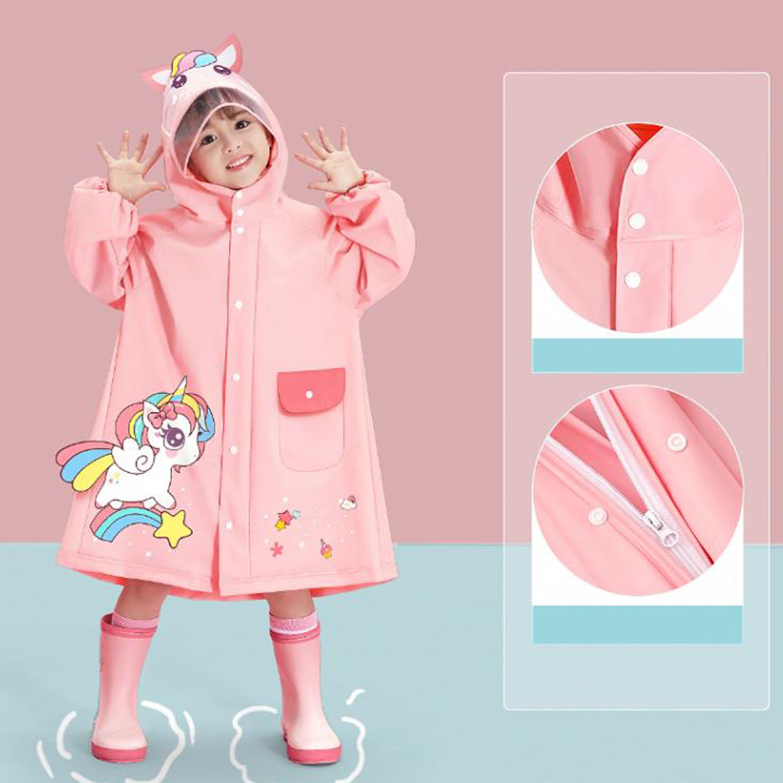 [regenanzug Für Kinder] [modisch] [pu] K-wasserdicht, Leicht Und Tragbar [rosa, Größe M]