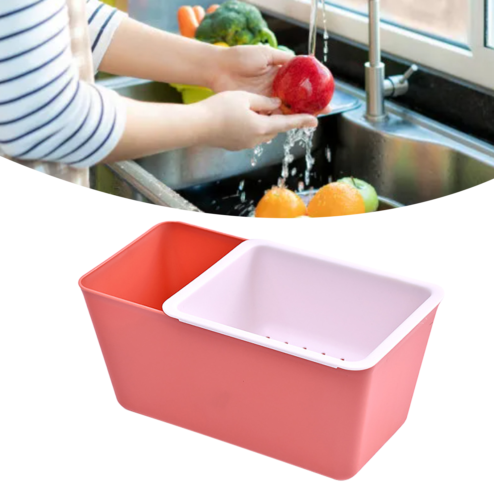 Snack-organizer – Doppelstöckiger Kunststoffbehälter Mit Ablaufsystem Für Obst, Nüsse Und Süßigkeiten – Rot