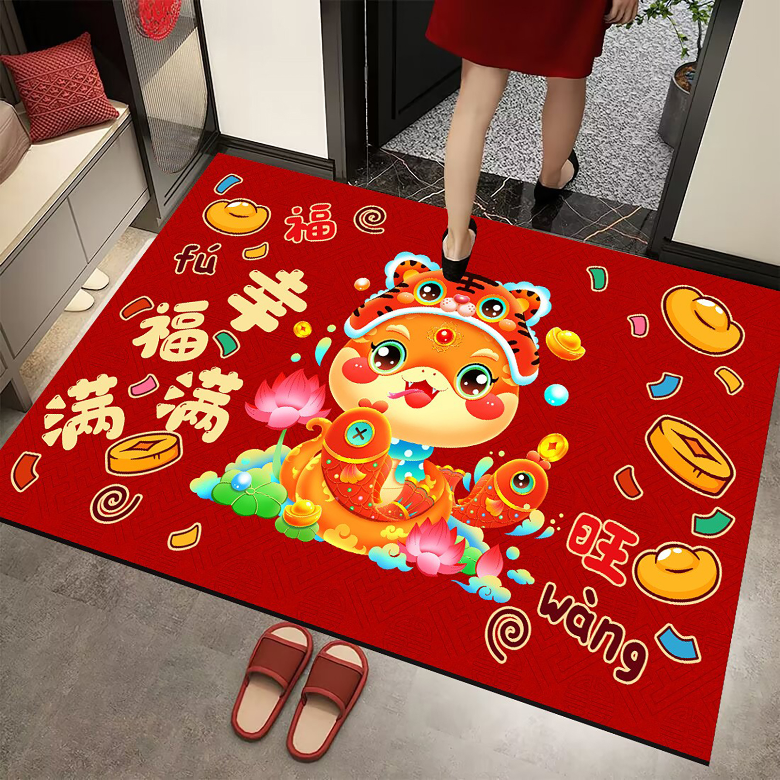 Rote Fußmatte Für Neujahr, Glücksbringer Und Symbol Der Tiefen Bedeutung Für Feierlichkeiten Und Willkommenspartys, 60 X 90 Cm.