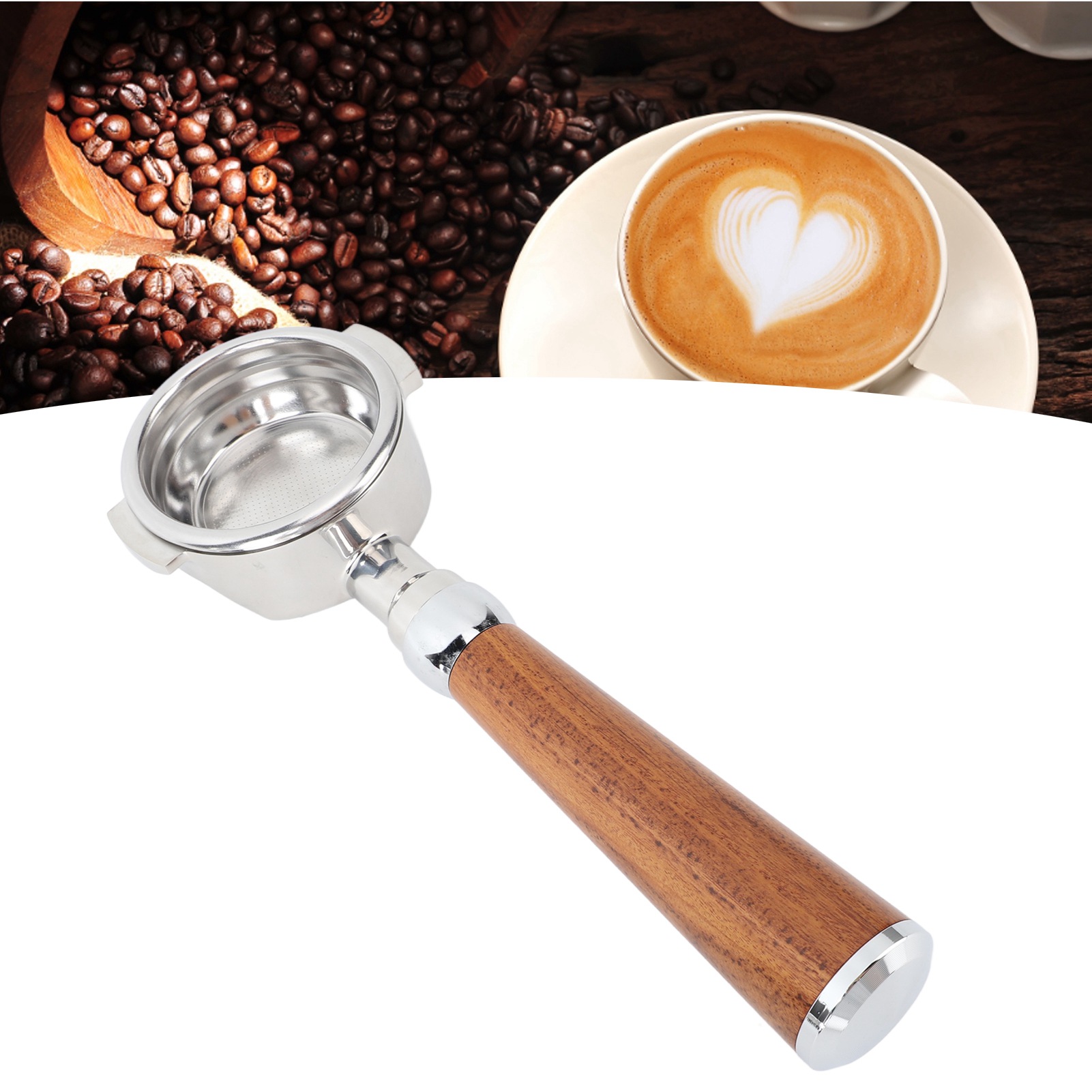 58-mm-siebträger Ohne Boden Mit Schwarzem Holzgriff, Kompatibel Mit Expobar E61 Flair 58 Sanremo Faema Tracwood – 58-mm-espresso-siebträger Ohne Boden Aus Edelstahl Und Rosenholz