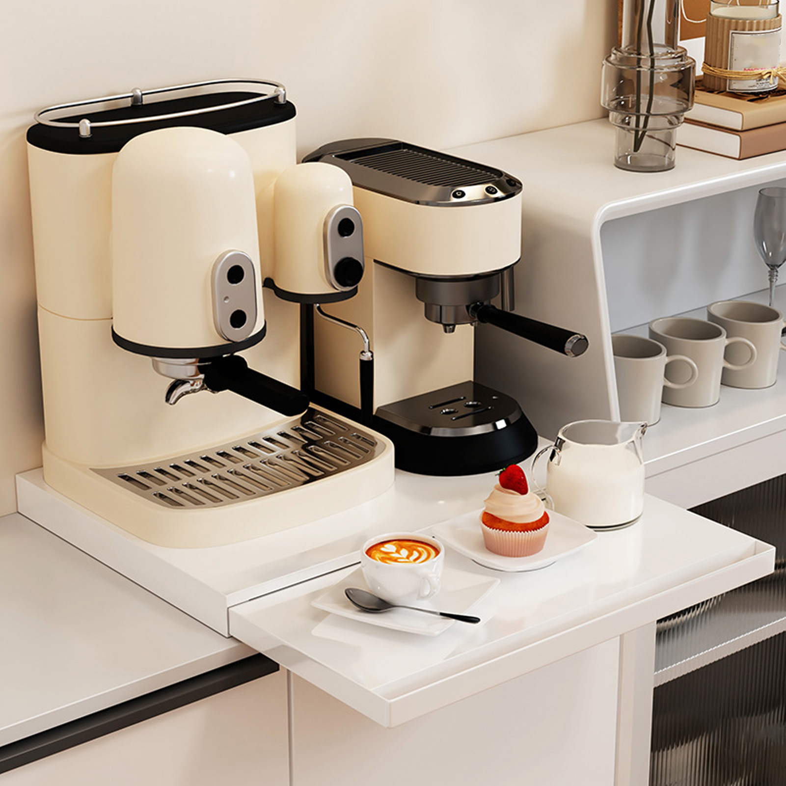 Mobile Kaffeemaschine, Rollregal Aus Kohlefaser, Kompatibel Mit Gängigen Modernen Küchen, Schwarz
