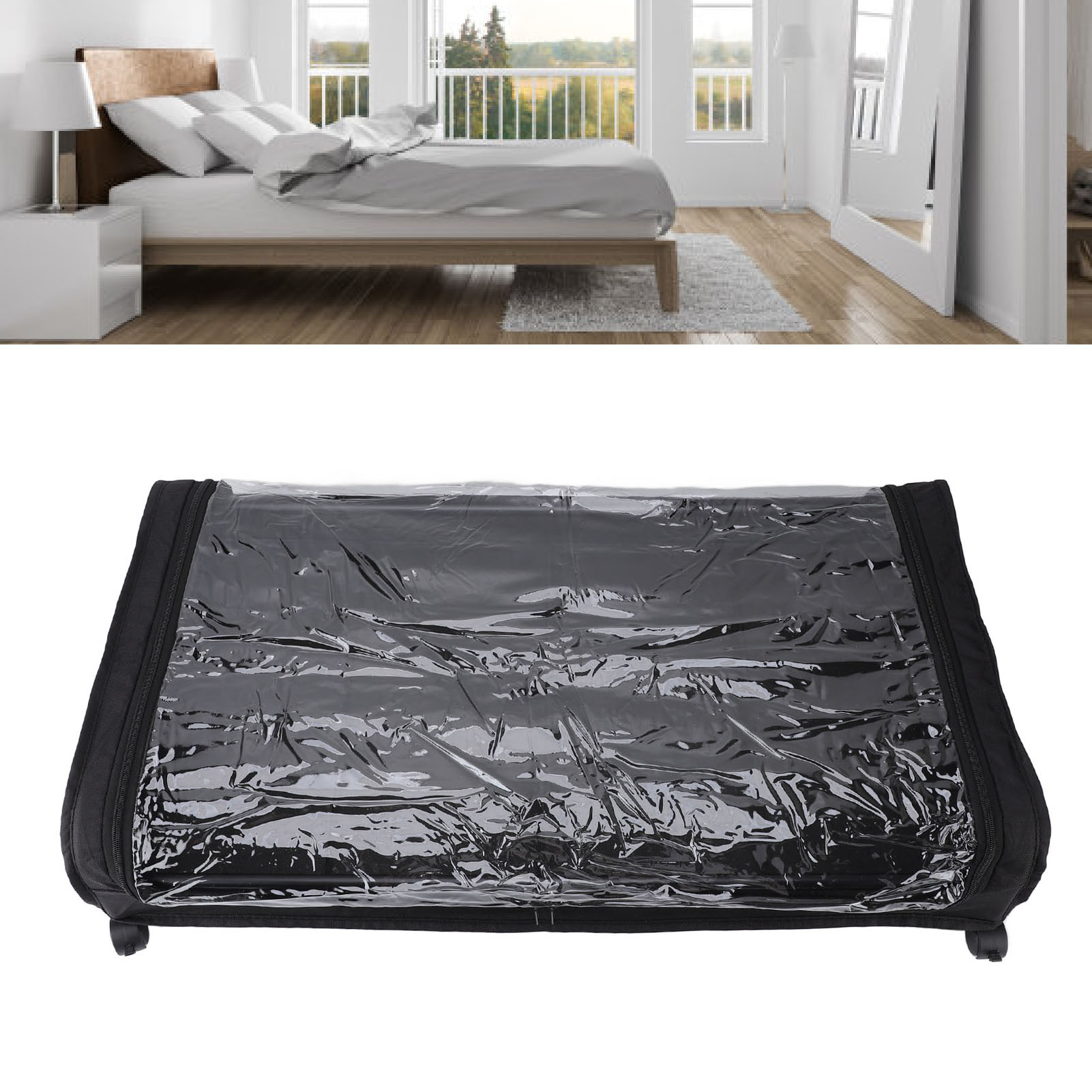 Unterbett-aufbewahrungsbox Mit Rollen, Kohlenstoffstahl, 30 Kg Tragkraft, Faltbar, Transparent, Organizer Für Kleidung Und Schuhe, Schwarz