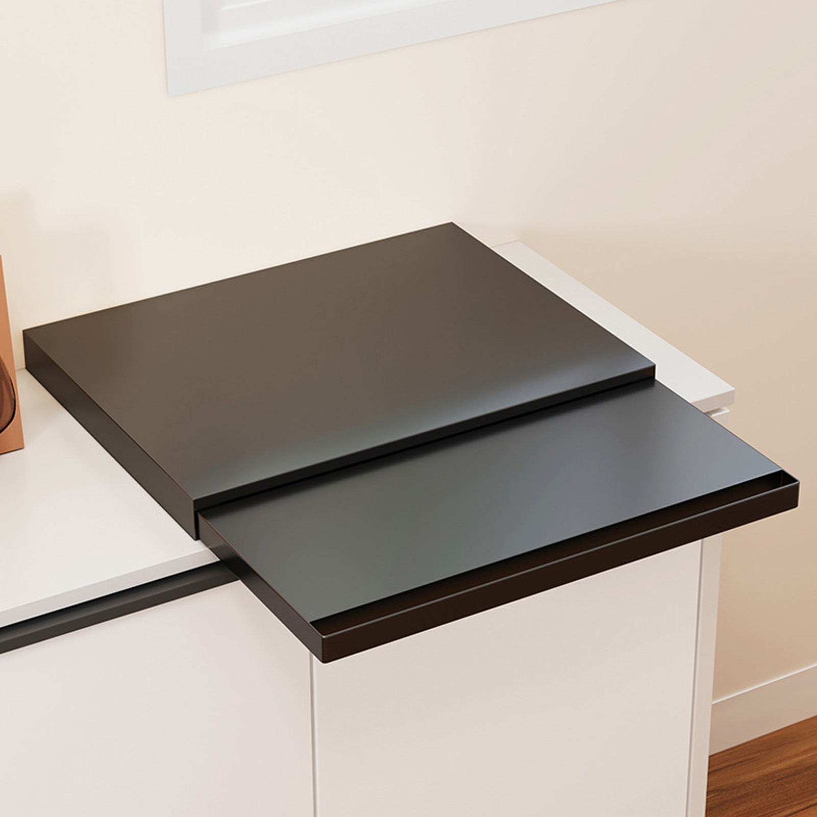 Schwarzes Tablett Aus Kohlenstoffstahl Für Espressomaschinen, Kompatibel Mit 36x47cm, 25kg Tragkraft, Mit Ausziehbarer Rollenschublade