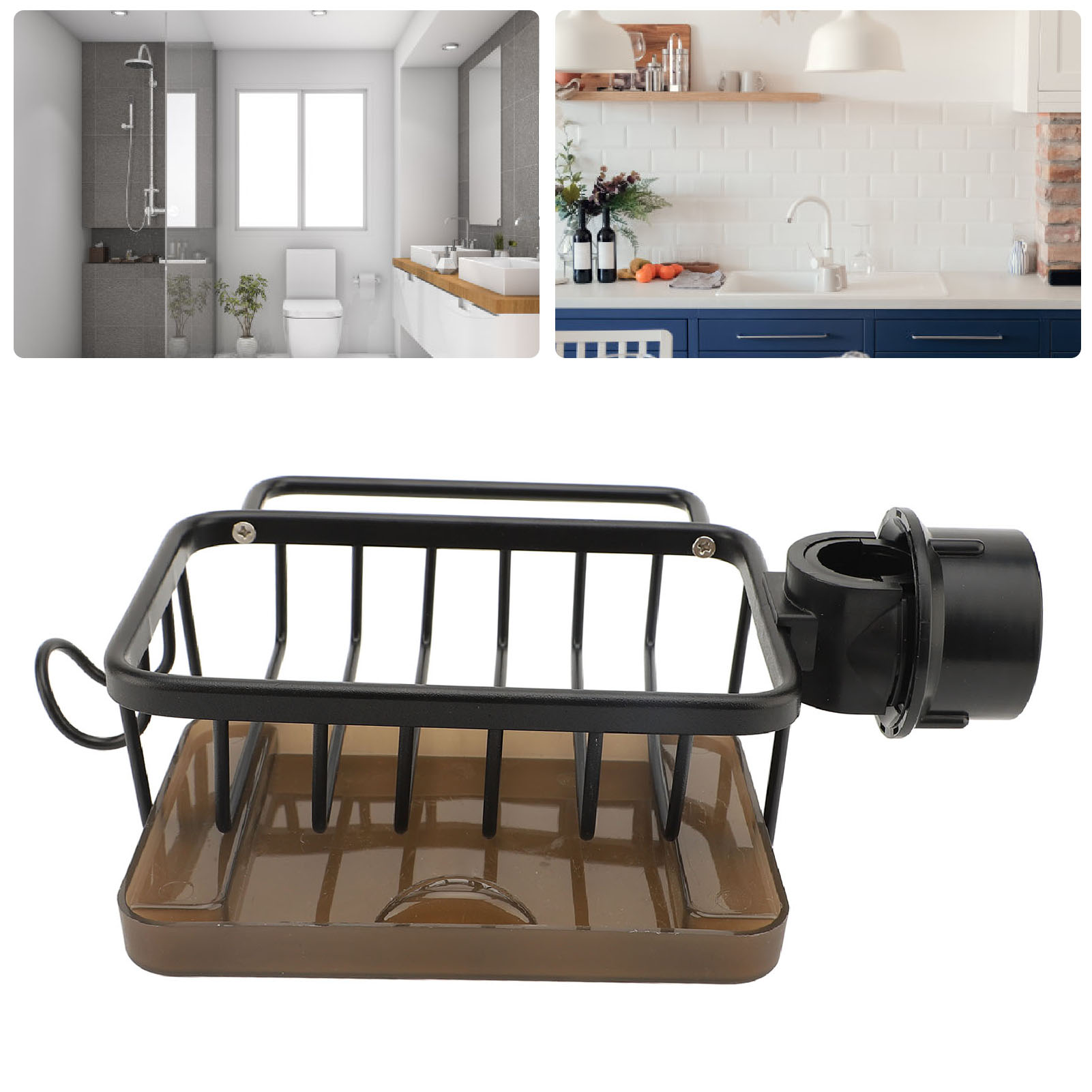 Multifunktionale Seifenschale Für Den Wasserhahn [küche] [organizer] Erhöhter Abtropfkorb, Rechte Seite [schwarz] Aluminium Mit Abtropfschale [1 Stück]