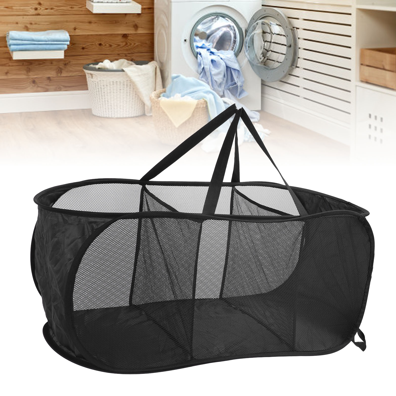 Modularer, Erweiterbarer Wäschekorb Aus Oxford-mesh Mit 3 Fächern Für Reisen Und Badezimmer, Schwarz, Xl, 80 X 36 X 33 Cm